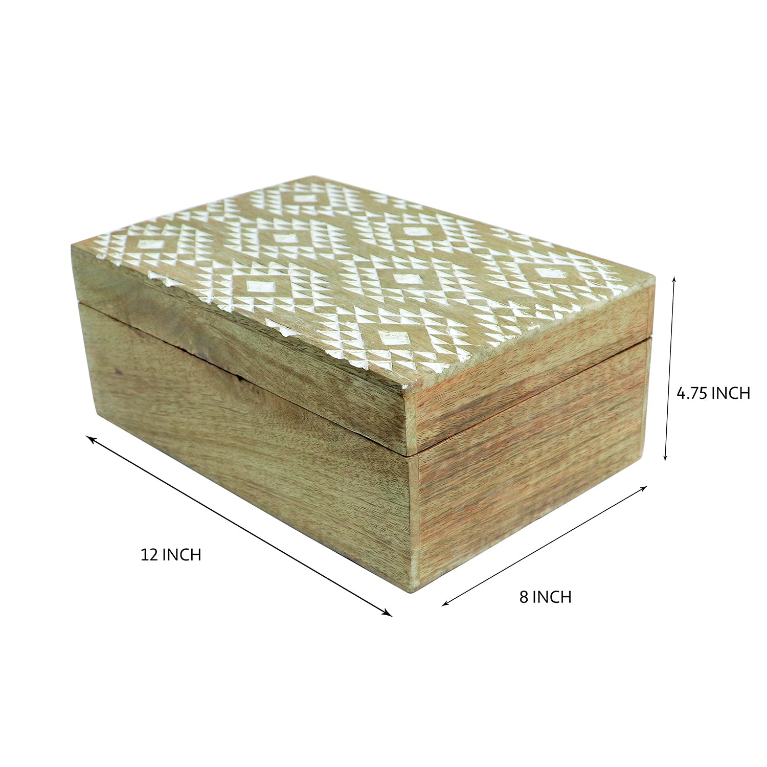 Geomatric Pattern carved jewellry Wooden box (12X8X4.75)
