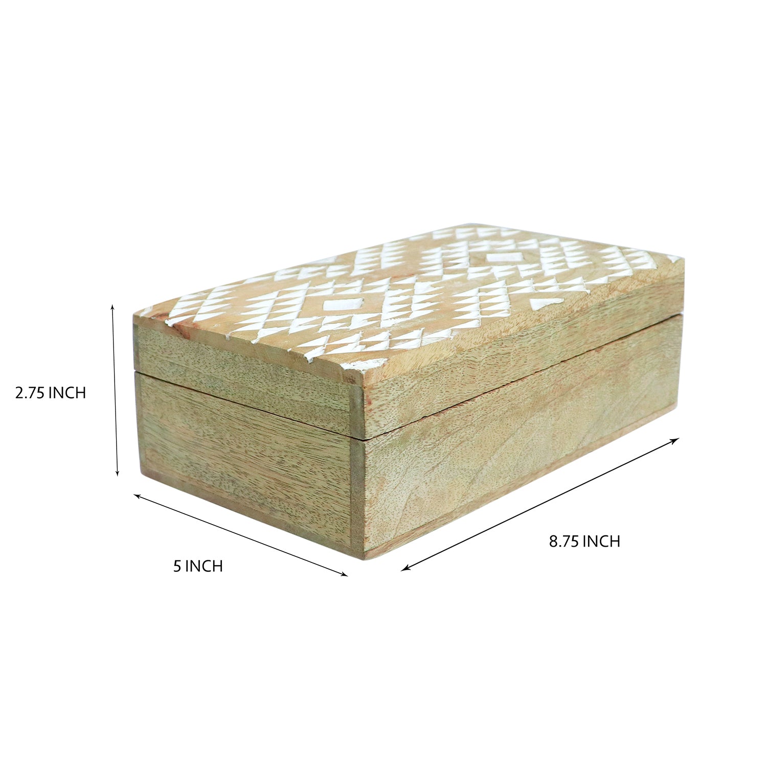 Geomatric Pattern carved jewellry Wooden box (8.75X5X2.75)