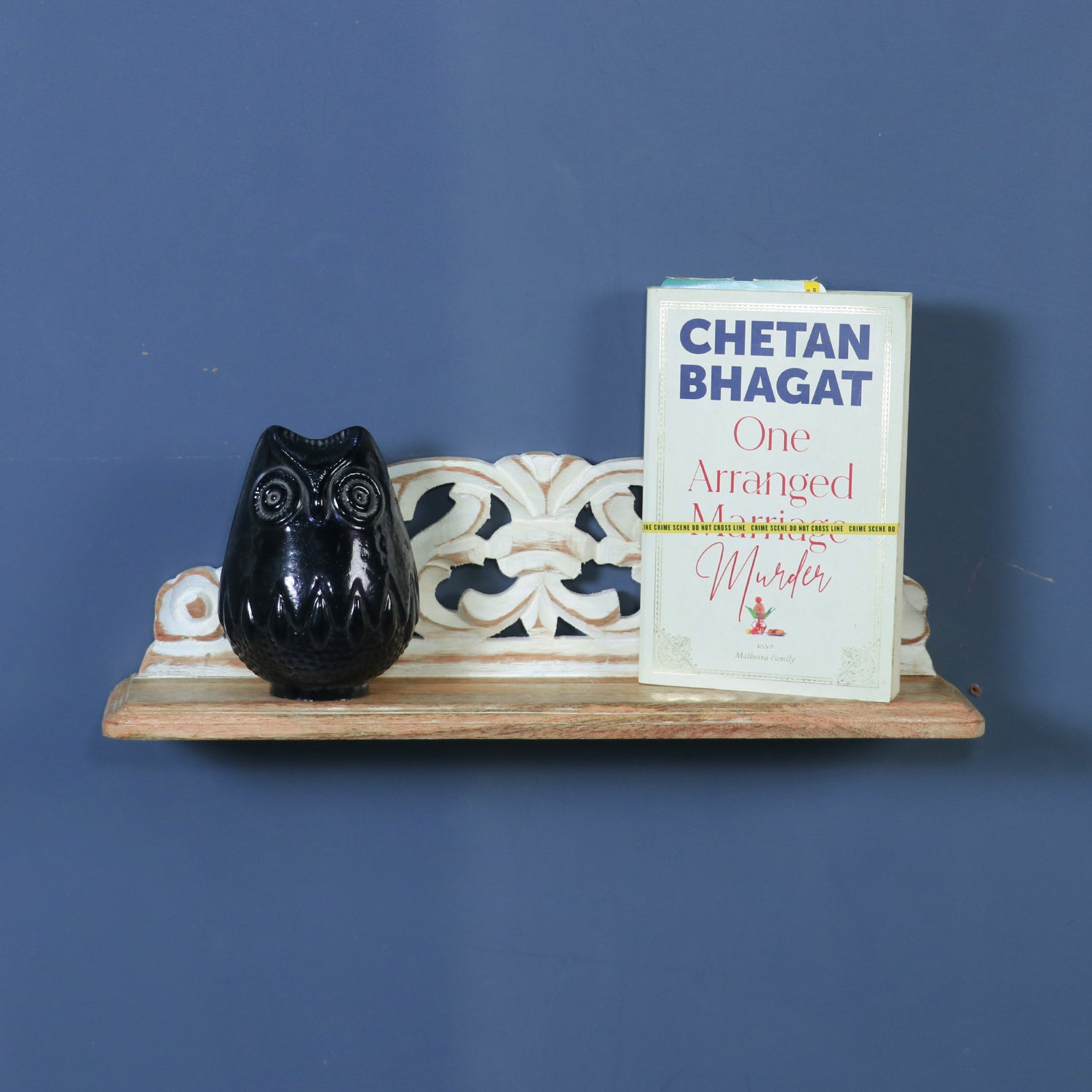 Sleek Wooden Carved White Wall Shelf