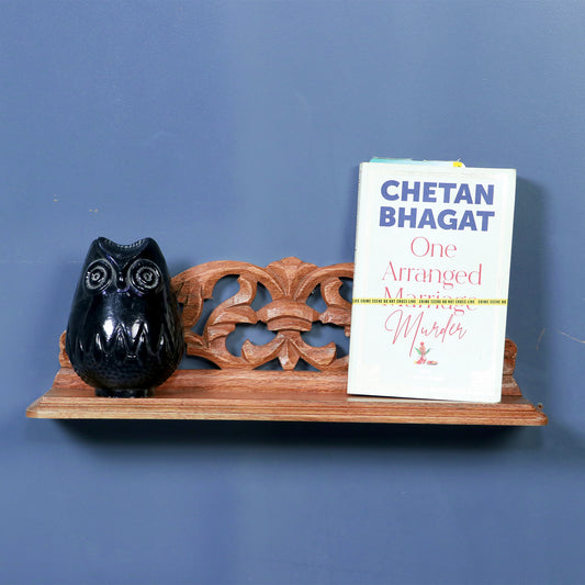 Sleek Wooden Carved Walnut Wall Shelf