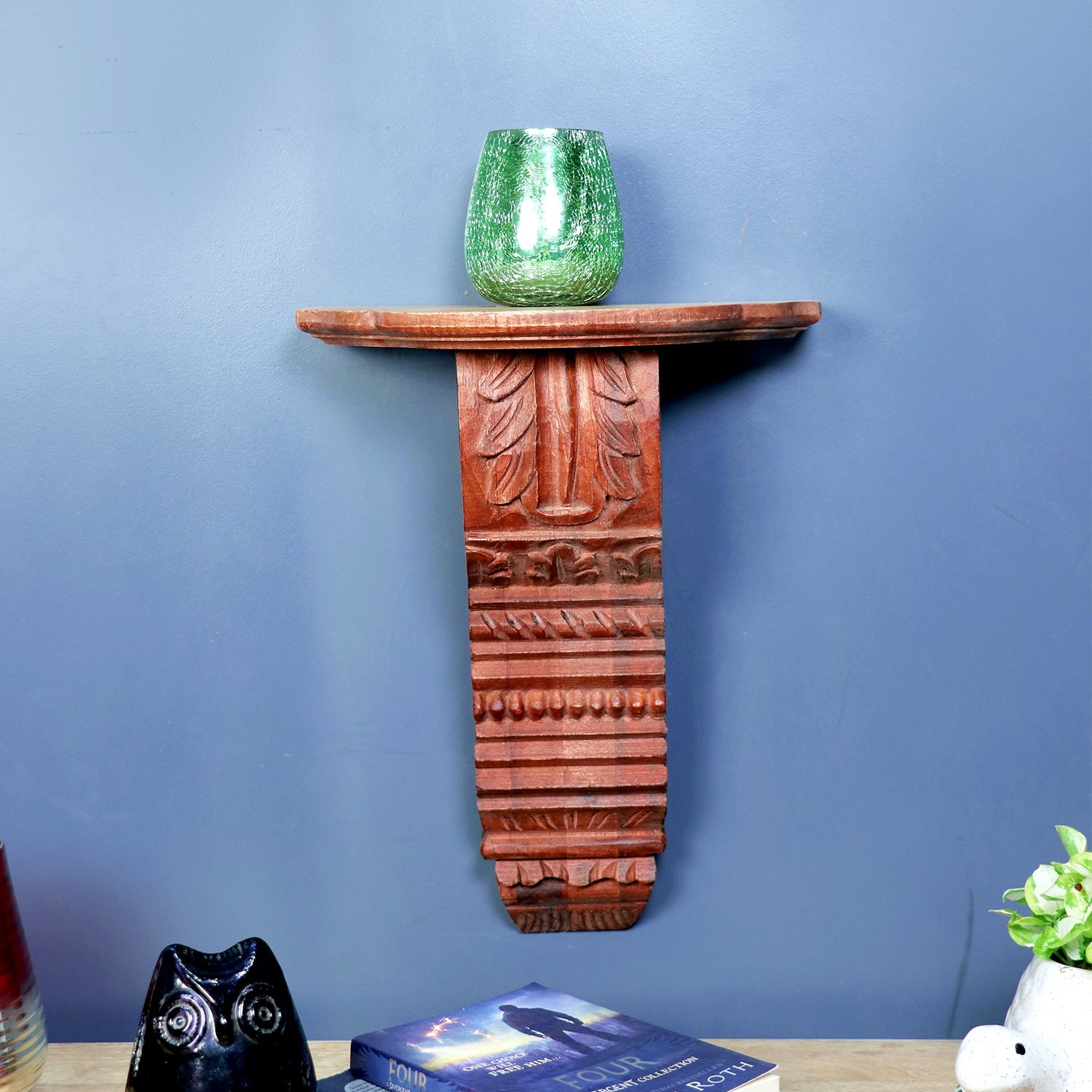 Walnut Carved Wooden Wall Shelf