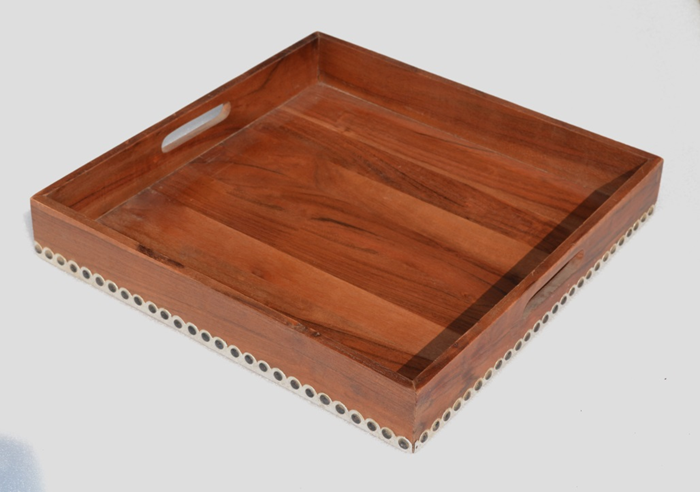 Handcrafted Wooden Metal Work Square Serving Tray