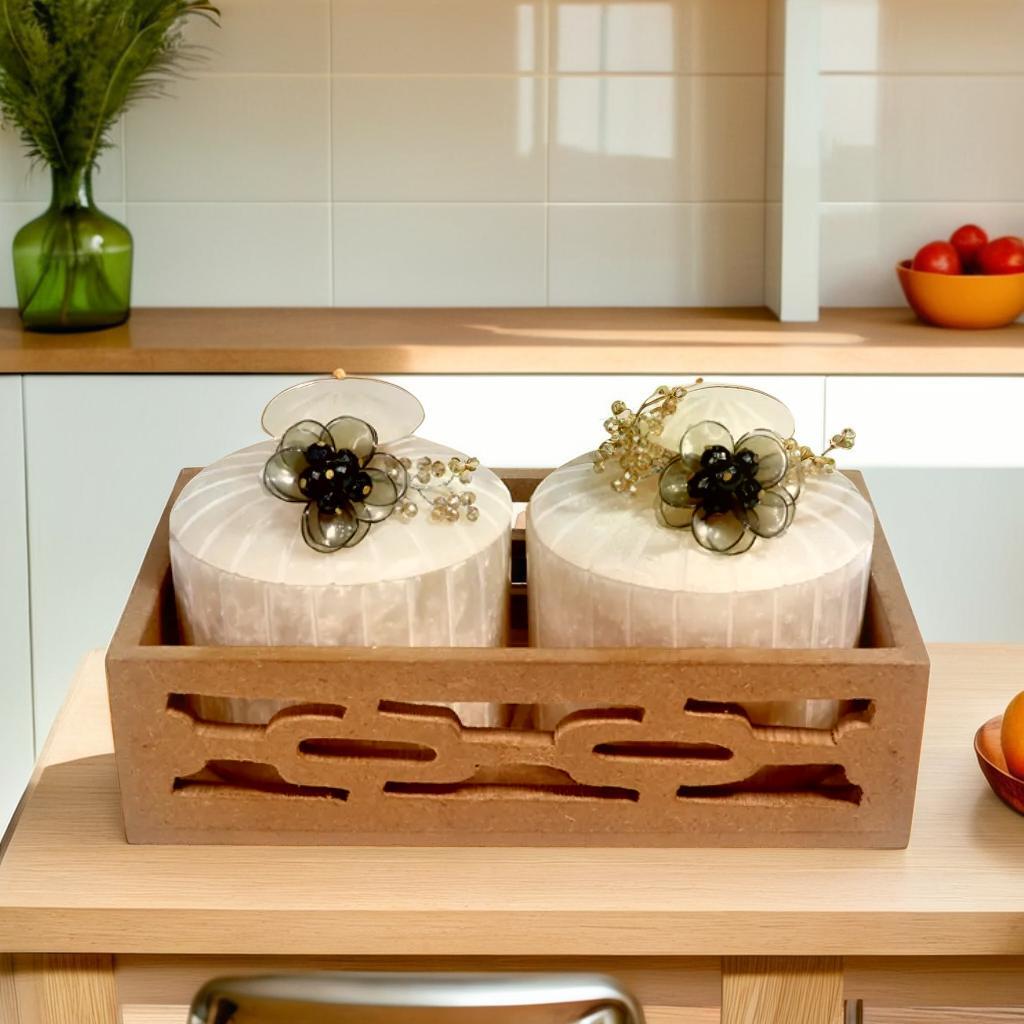 S/2 jars with MDF Wooden tray