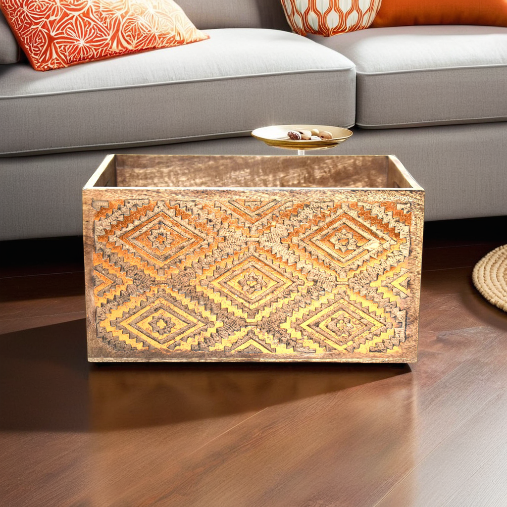Wooden Carved Storage Crate
