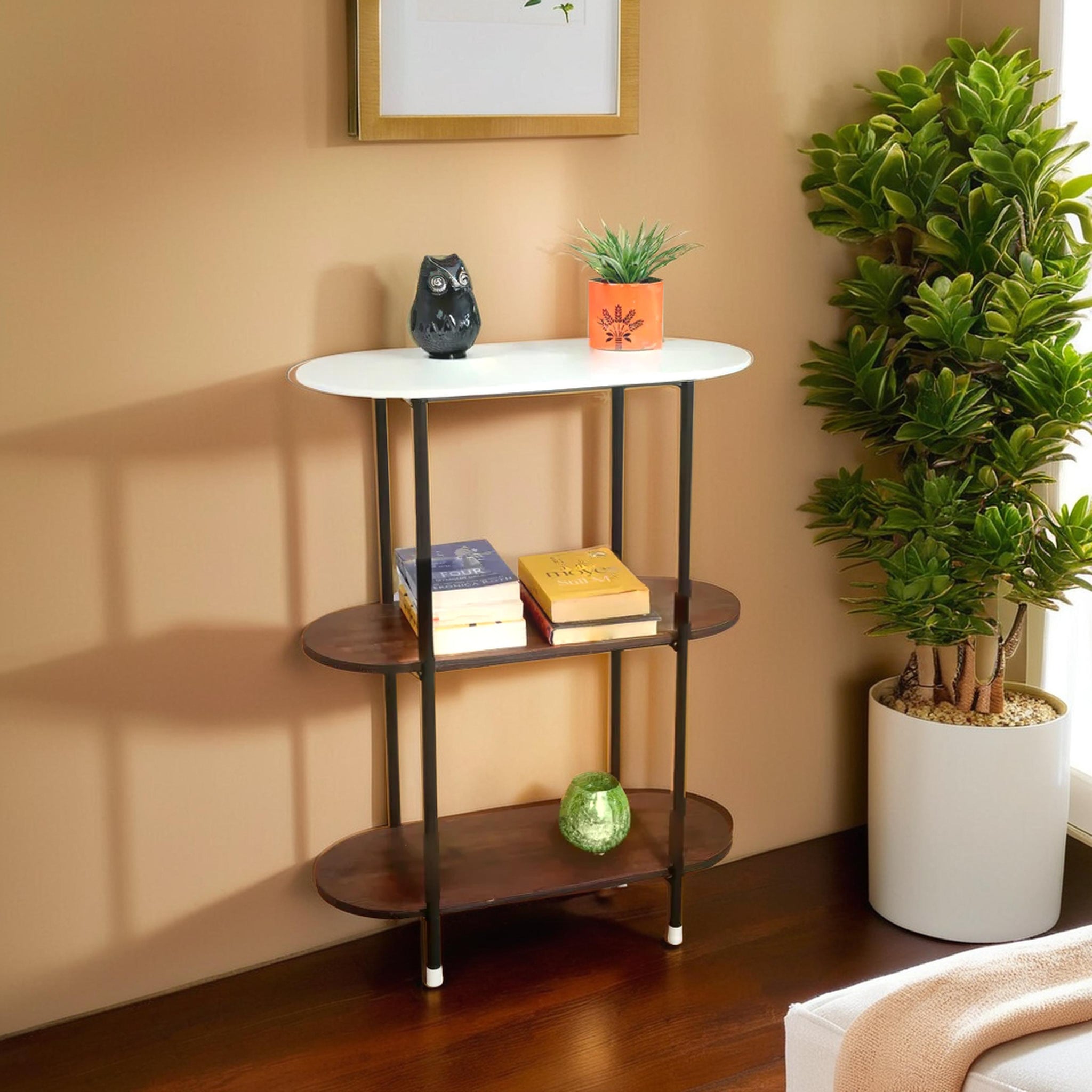 Wooden metal small console with marble top