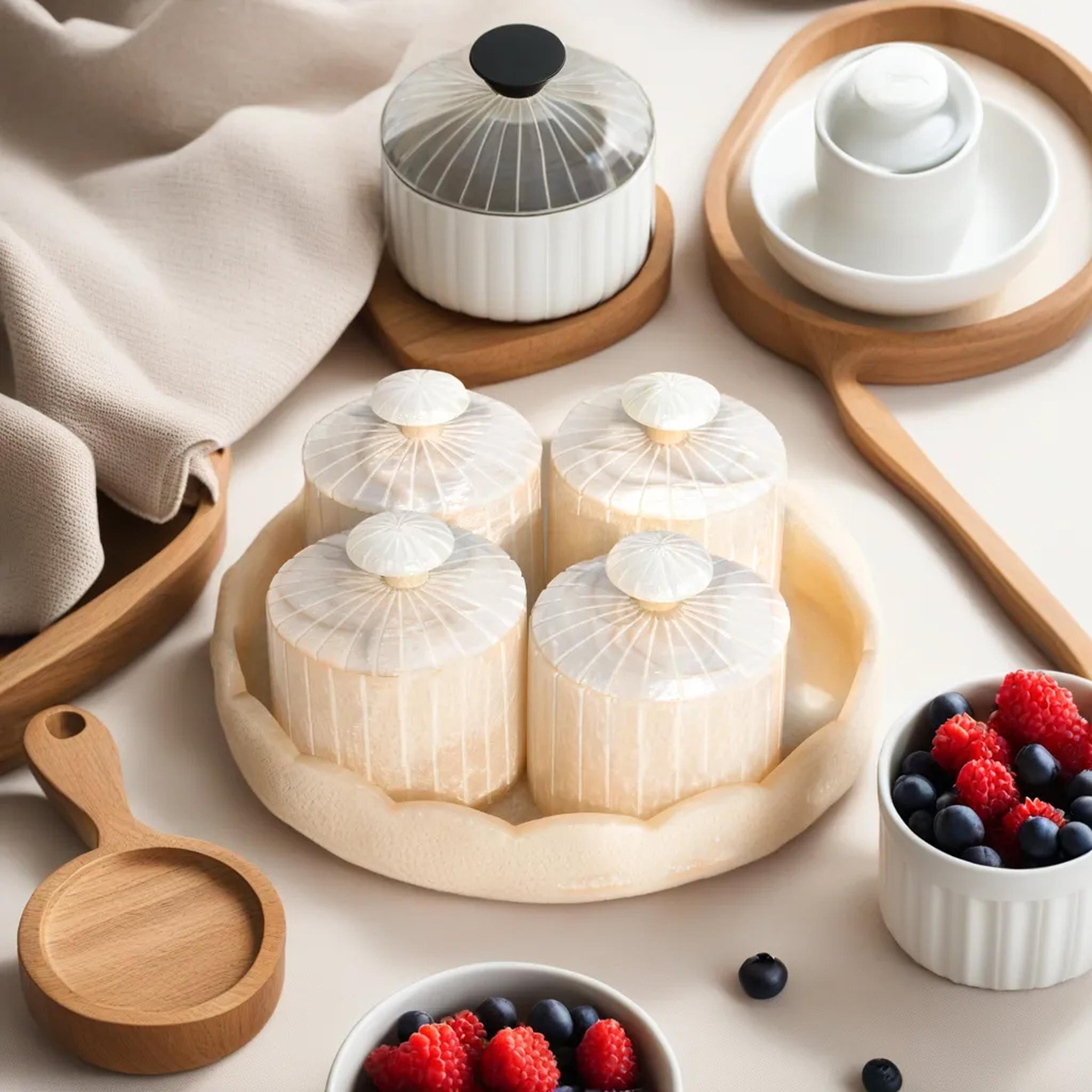 Wooden Resin Dry Fruit Container Set | 4 Airtight Jars with Tray | Modern Storage Solution