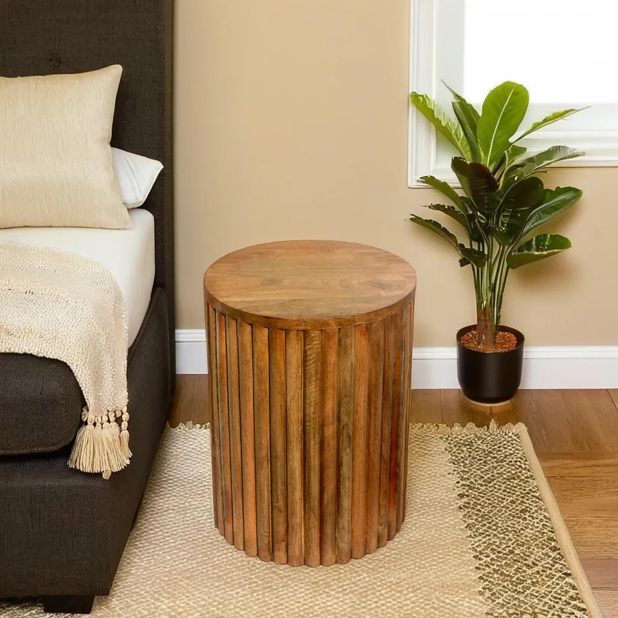 Multi striped wooden Side Table