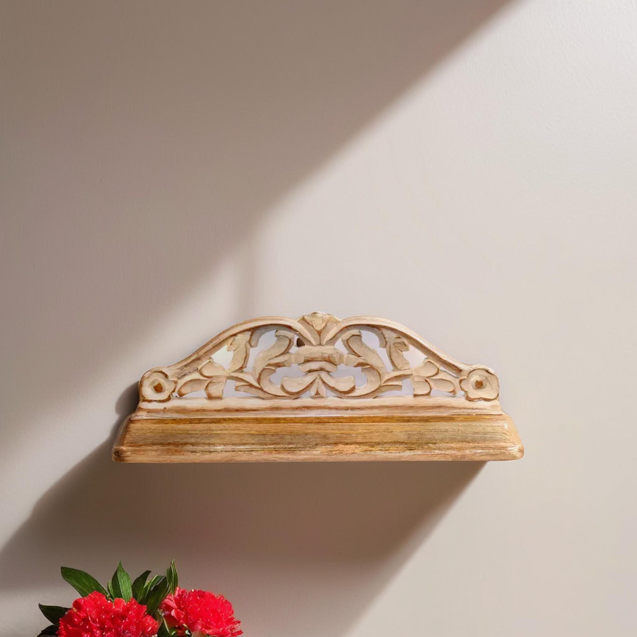 Sleek Wooden Carved White Wall Shelf