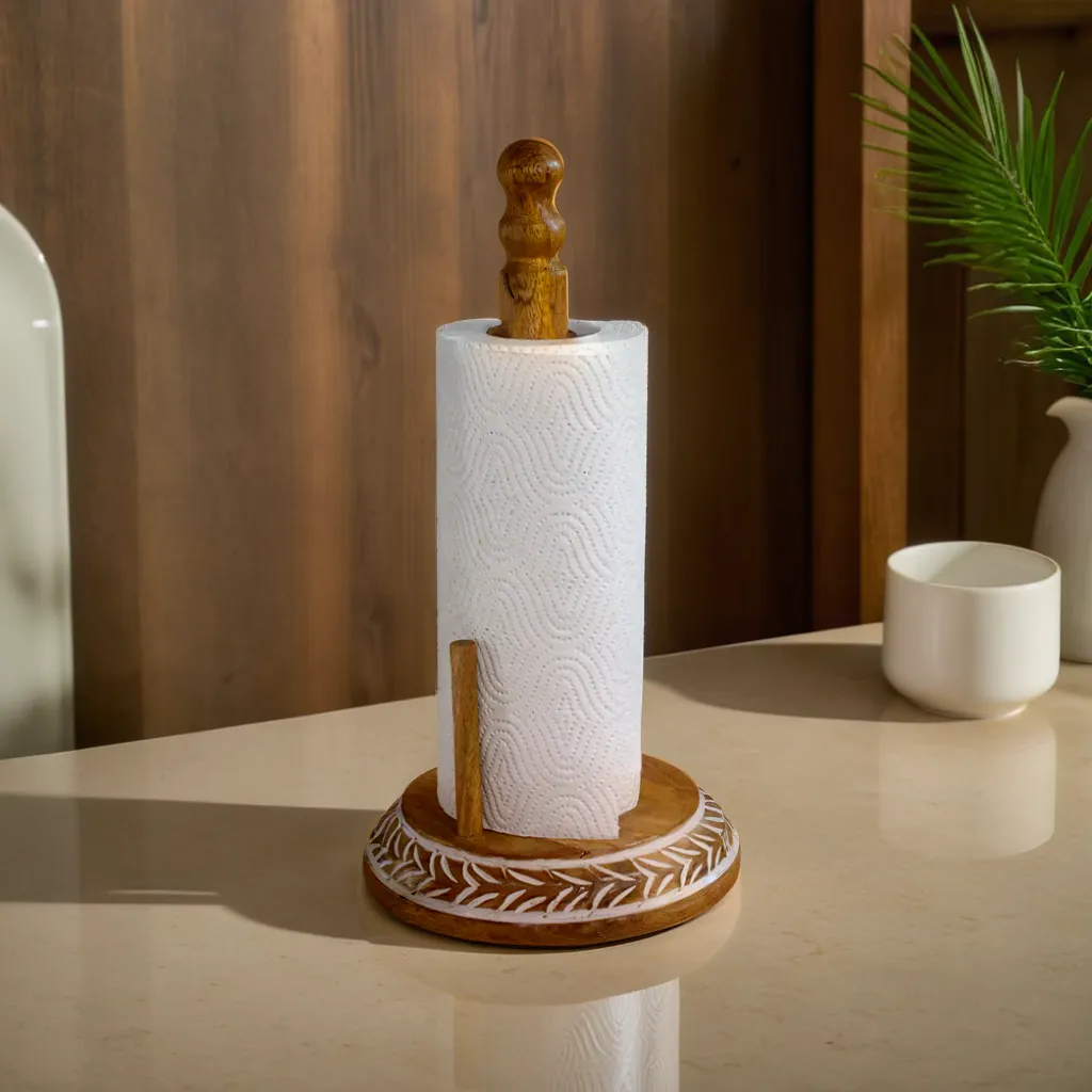 Wooden Leaf Carving Kitchen Towel Holder