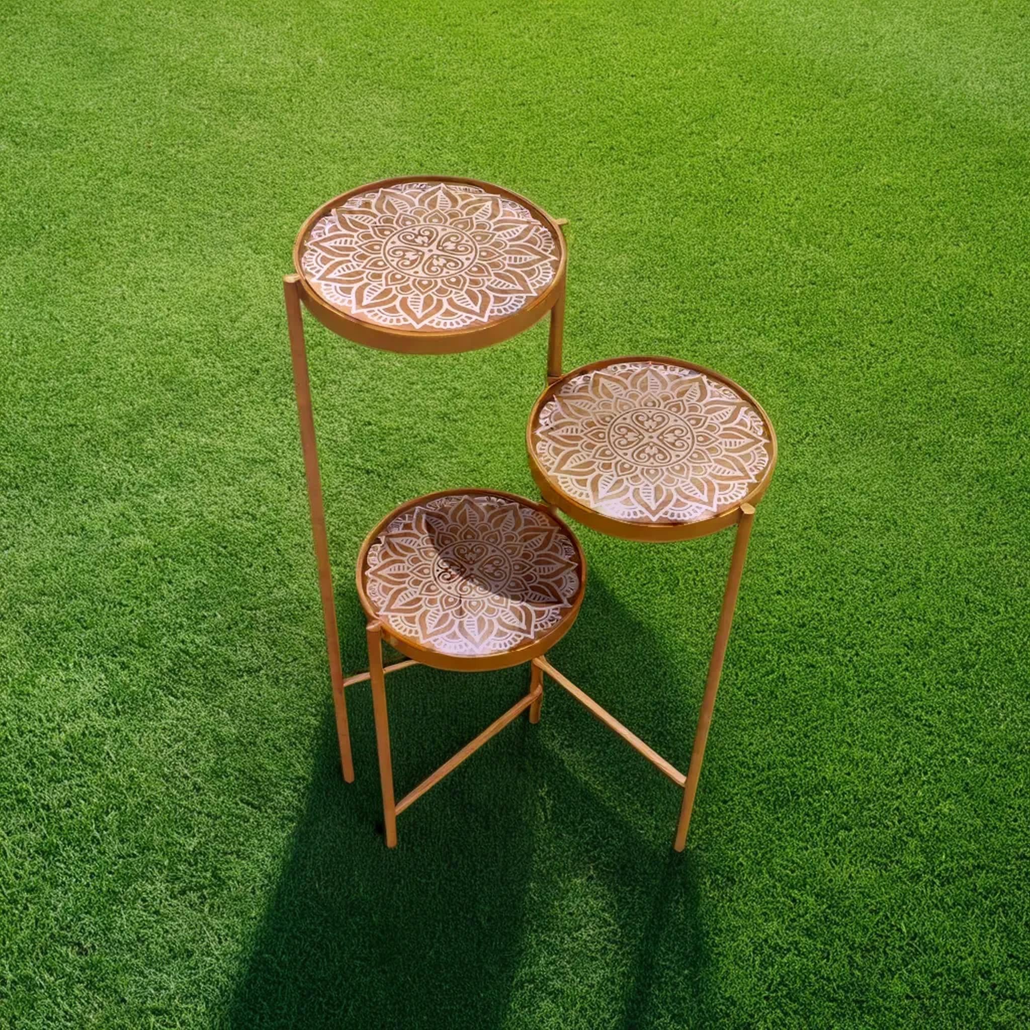 Wooden Wide Floral 3-Tier Foldable Plant Stand | Space-Saving Design | Elegant Home Decor