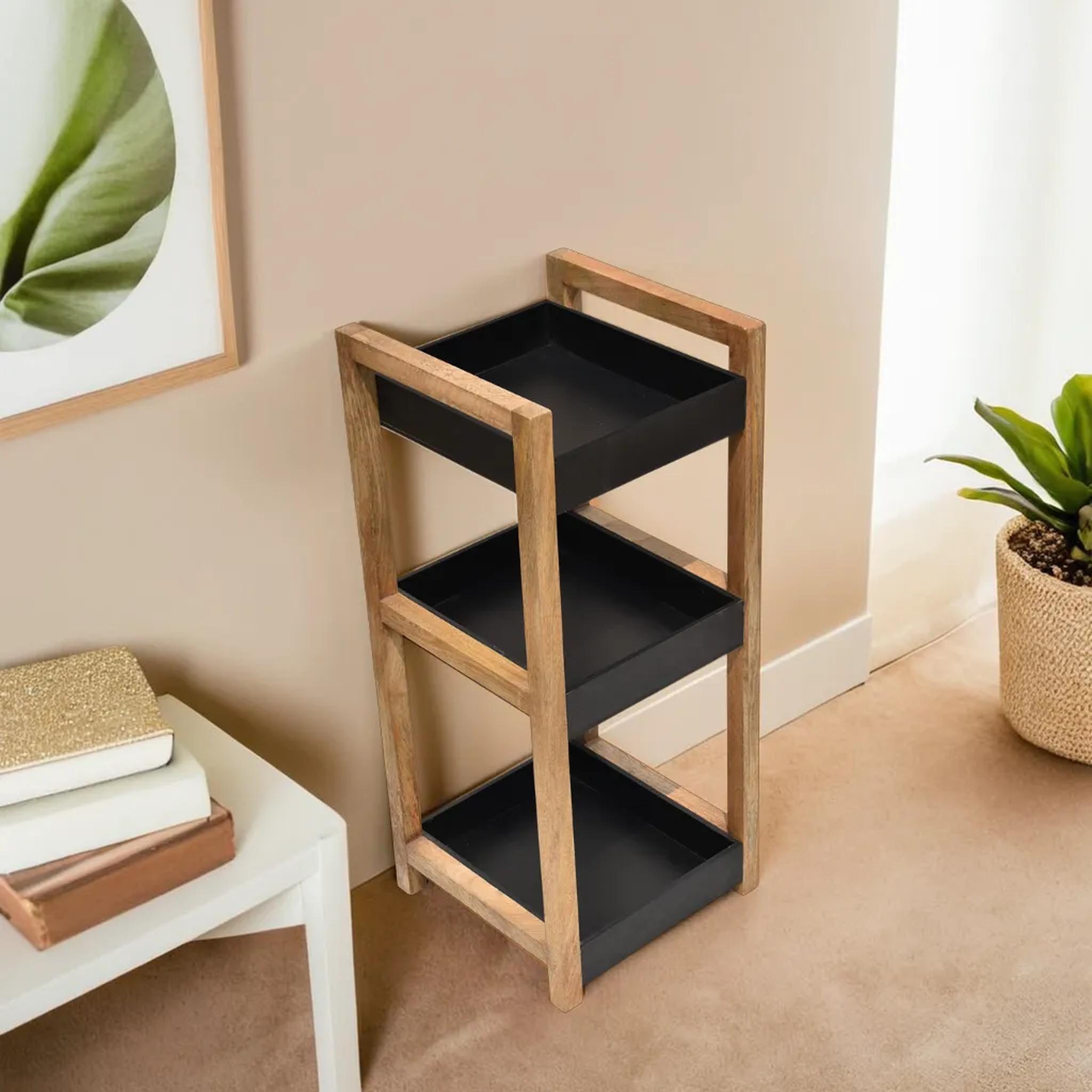 Classic black  3 Tiers Wooden Storage Organize Rack Shelf