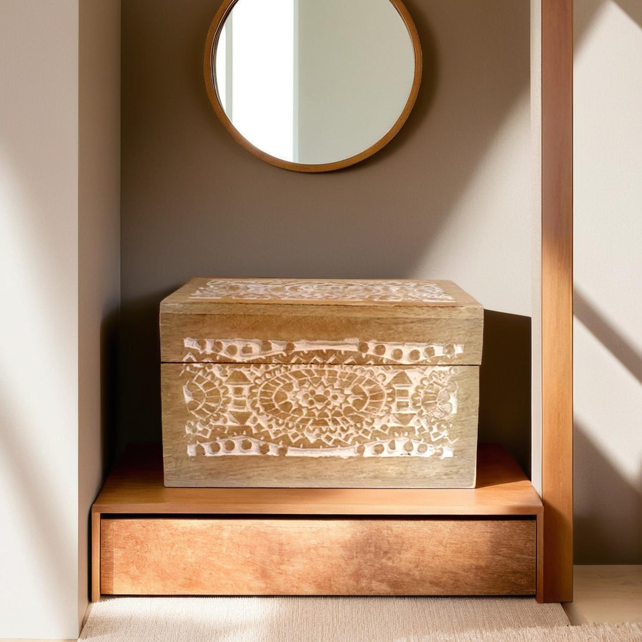 wooden Carved Wooden Box (10X7.5X6)