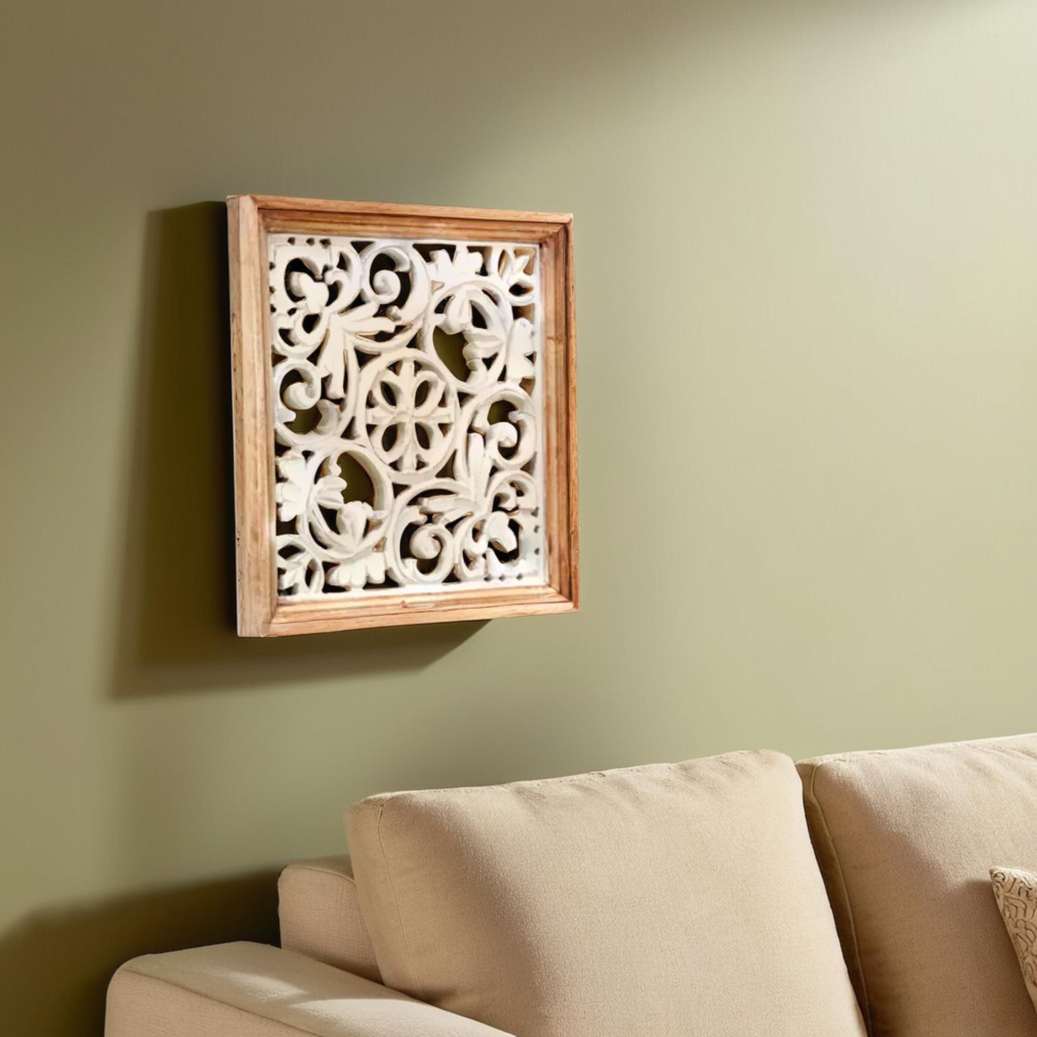 Wooden Carved white Wall Panel