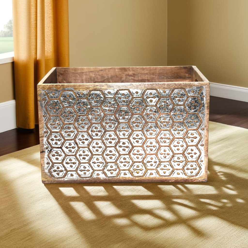 Wooden Carved Storage Crate