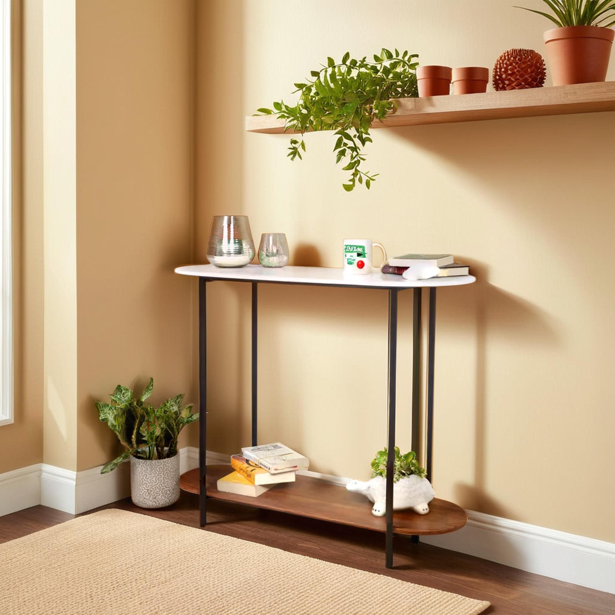 Wooden metal large console with marble top