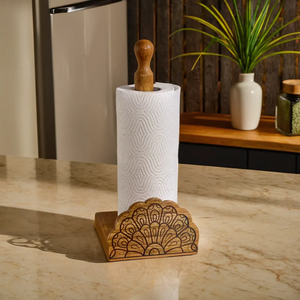 Wooden Mandala Carving Kitchen Towel Holder