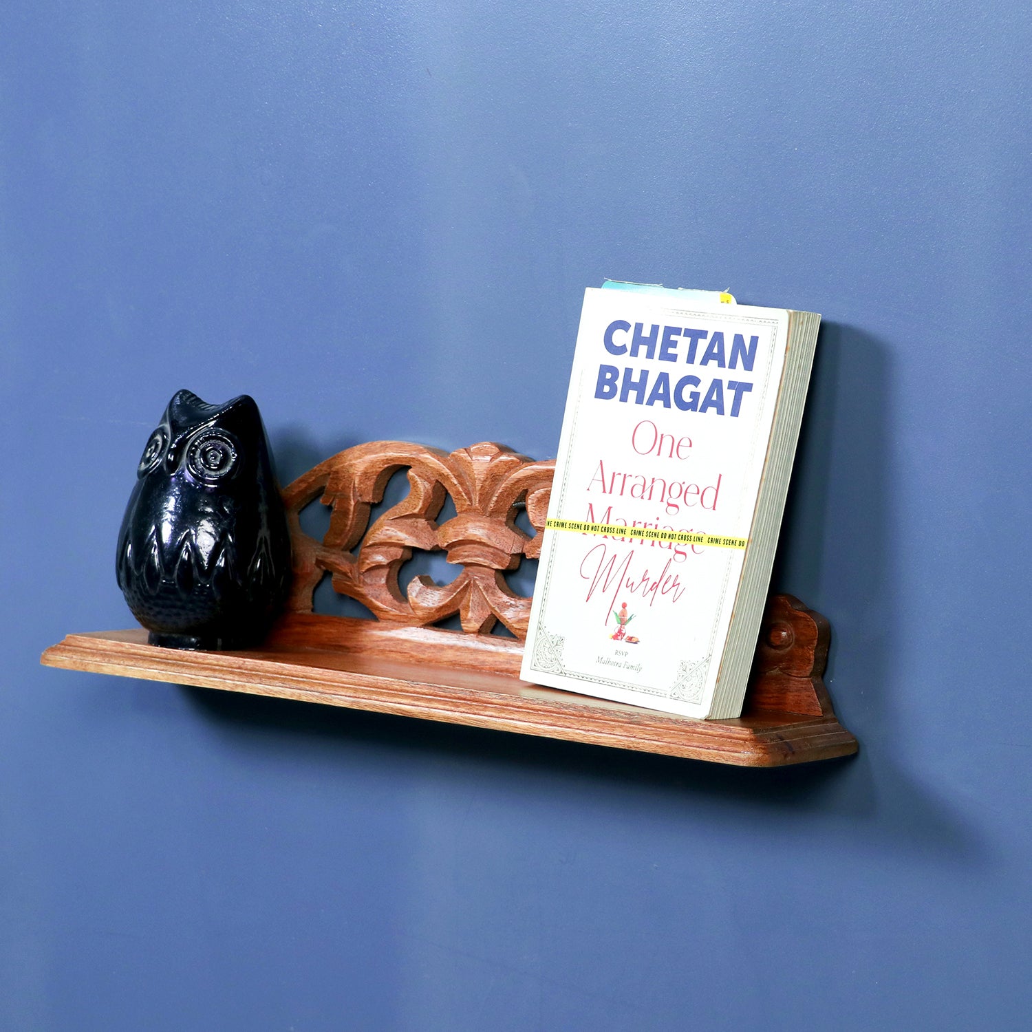 Sleek Wooden Carved Walnut Wall Shelf