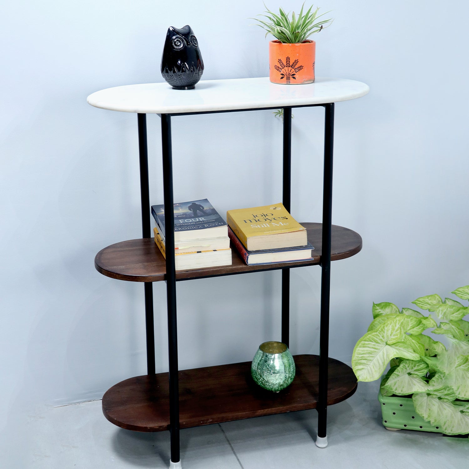 Wooden metal small console with marble top