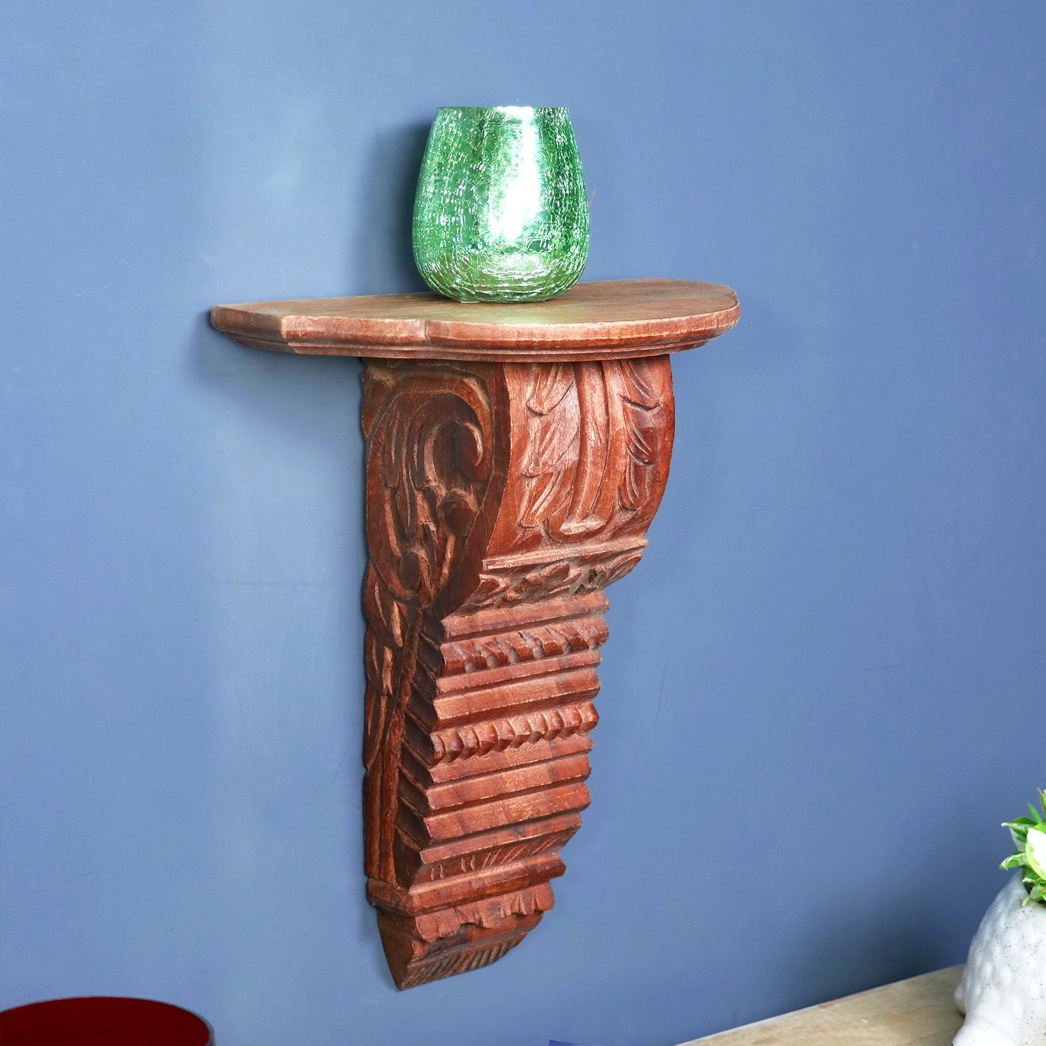 Walnut Carved Wooden Wall Shelf