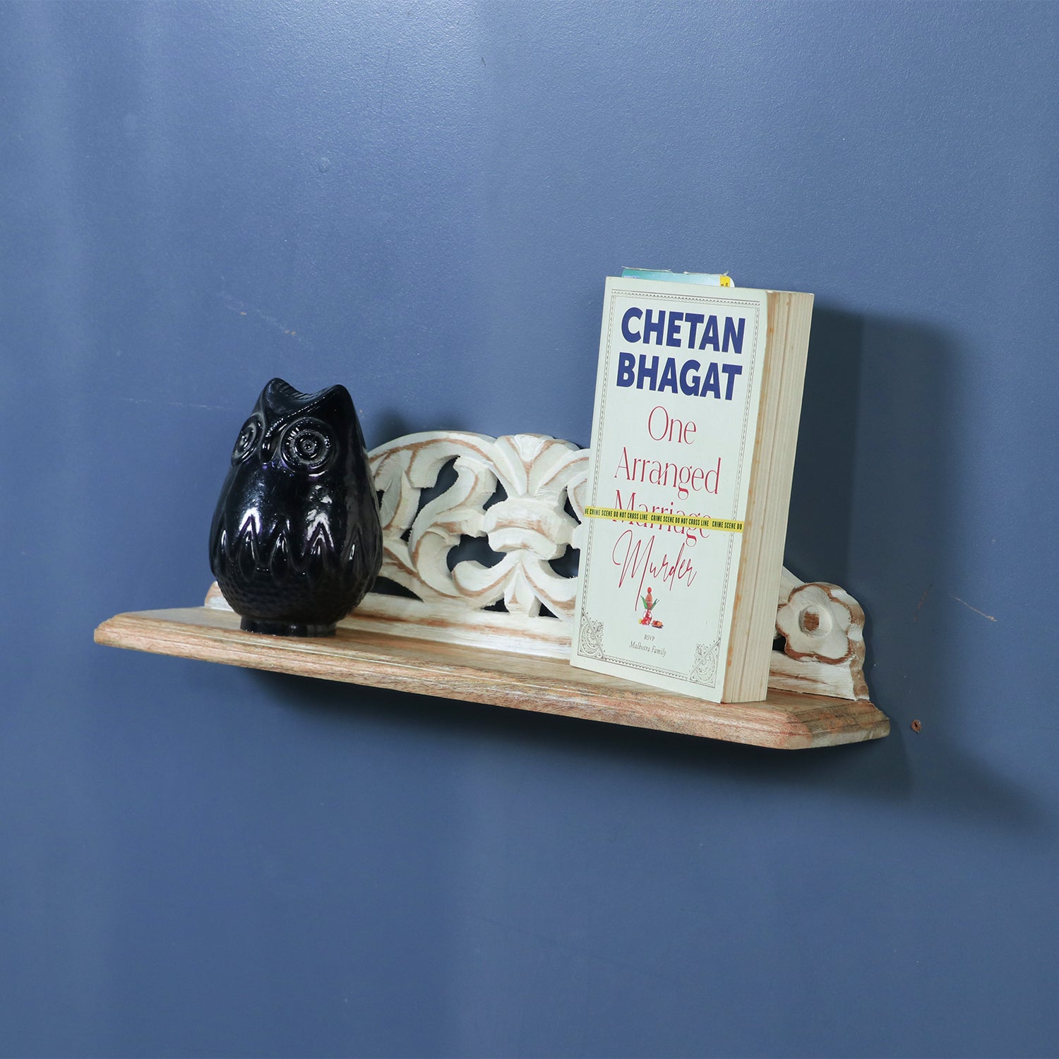 Sleek Wooden Carved White Wall Shelf