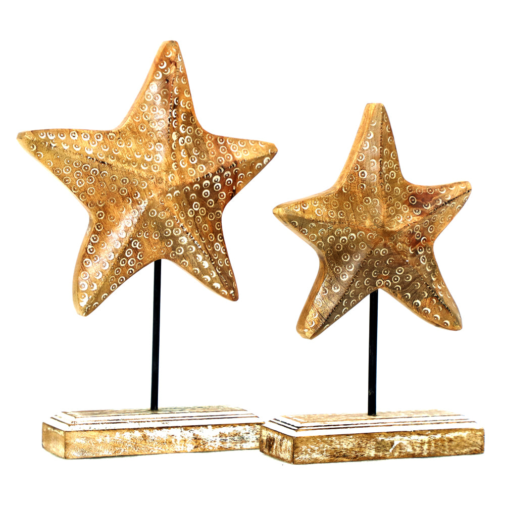 Wooden Star Table Decor S/2