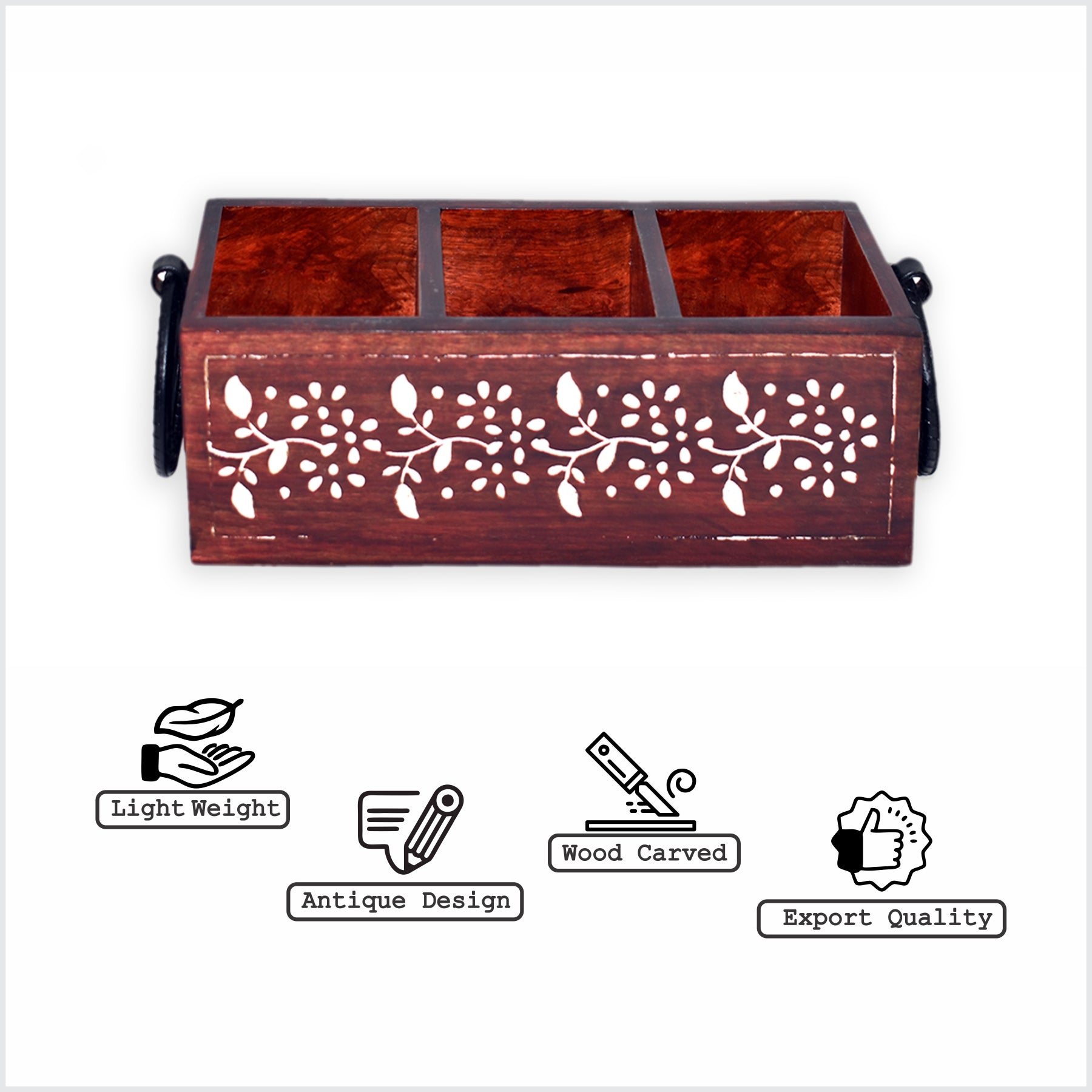 Wooden Carved, Utensil Caddy (GD1699A)