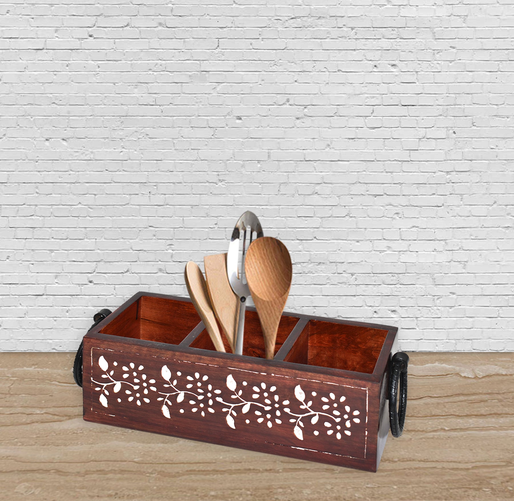 Wooden Carved, Utensil Caddy (GD1699A)