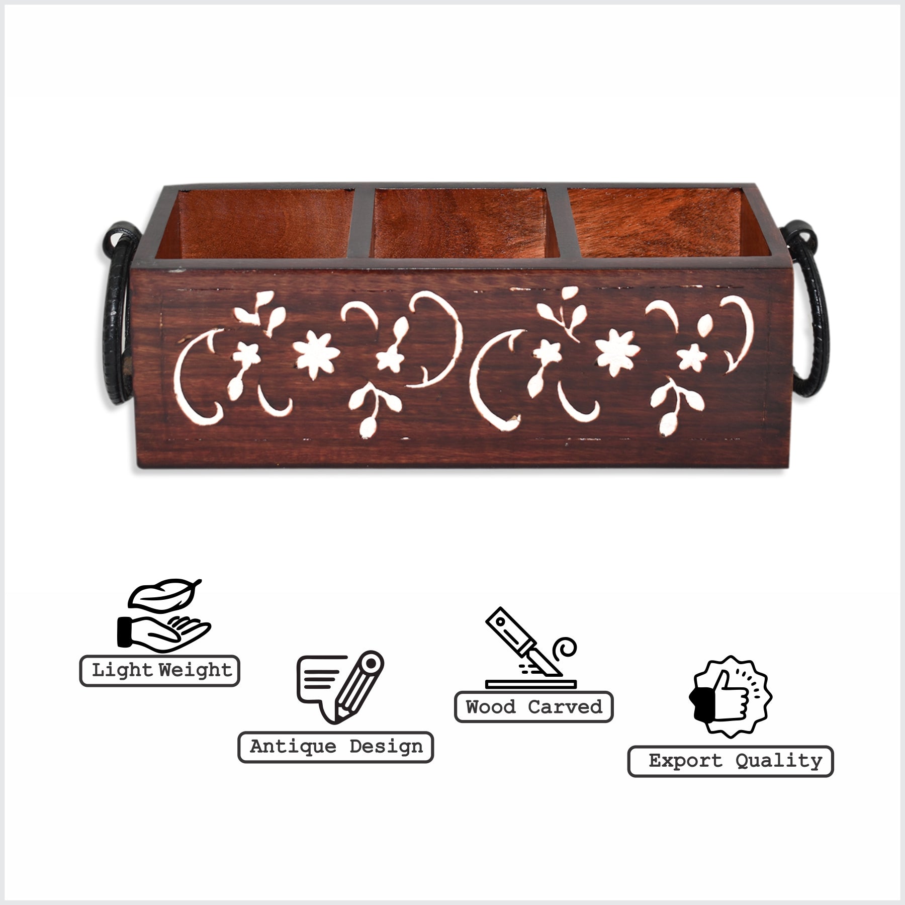 Wooden Carved, Utensil Caddy (GD1699B)