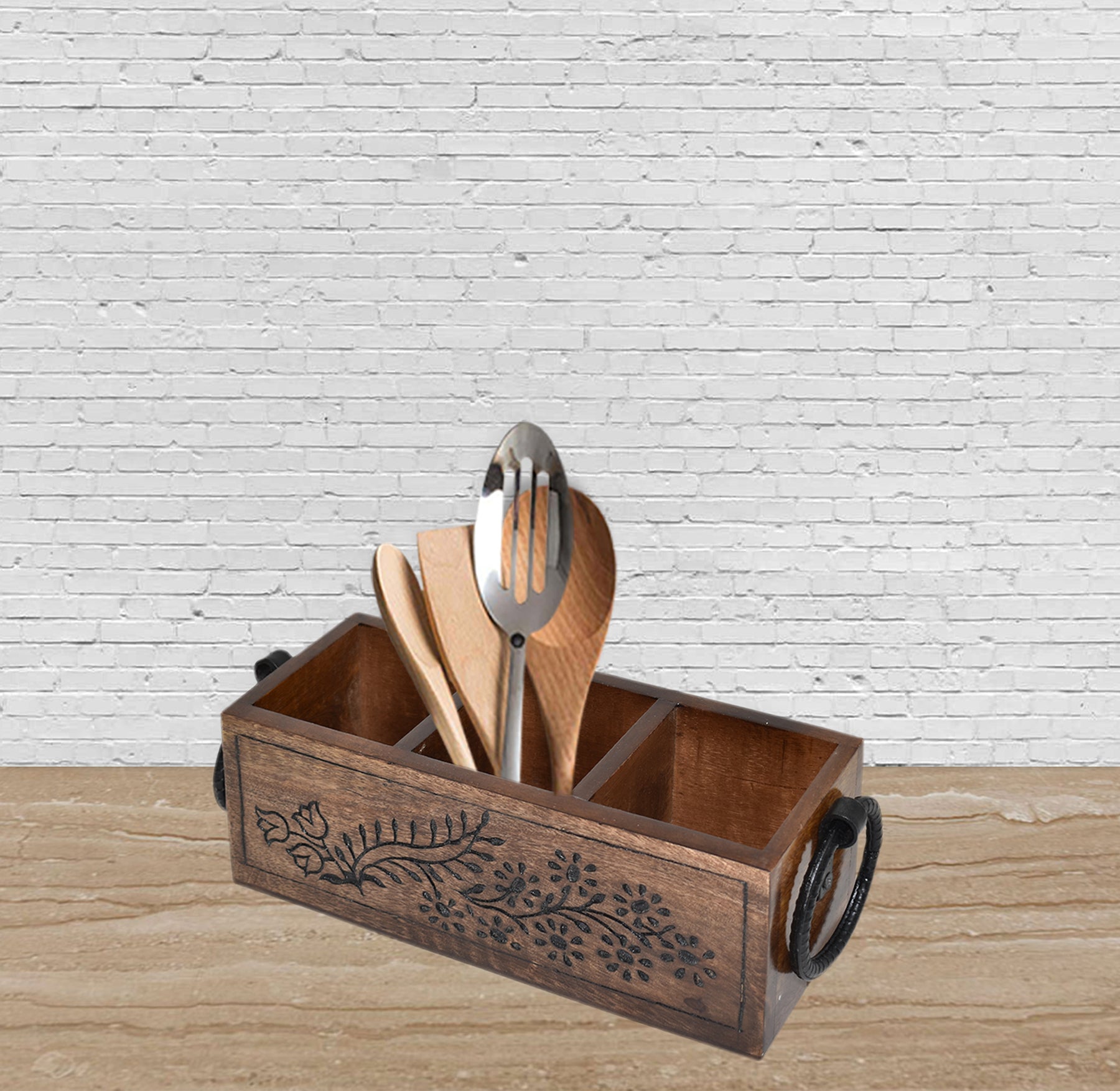 Wooden Carved, Utensil Caddy (GD1699C)