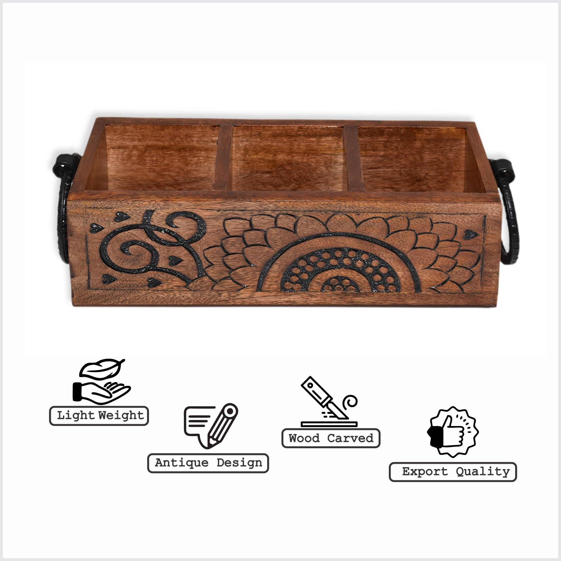 Wooden Carved, Utensil Caddy (GD1699D)