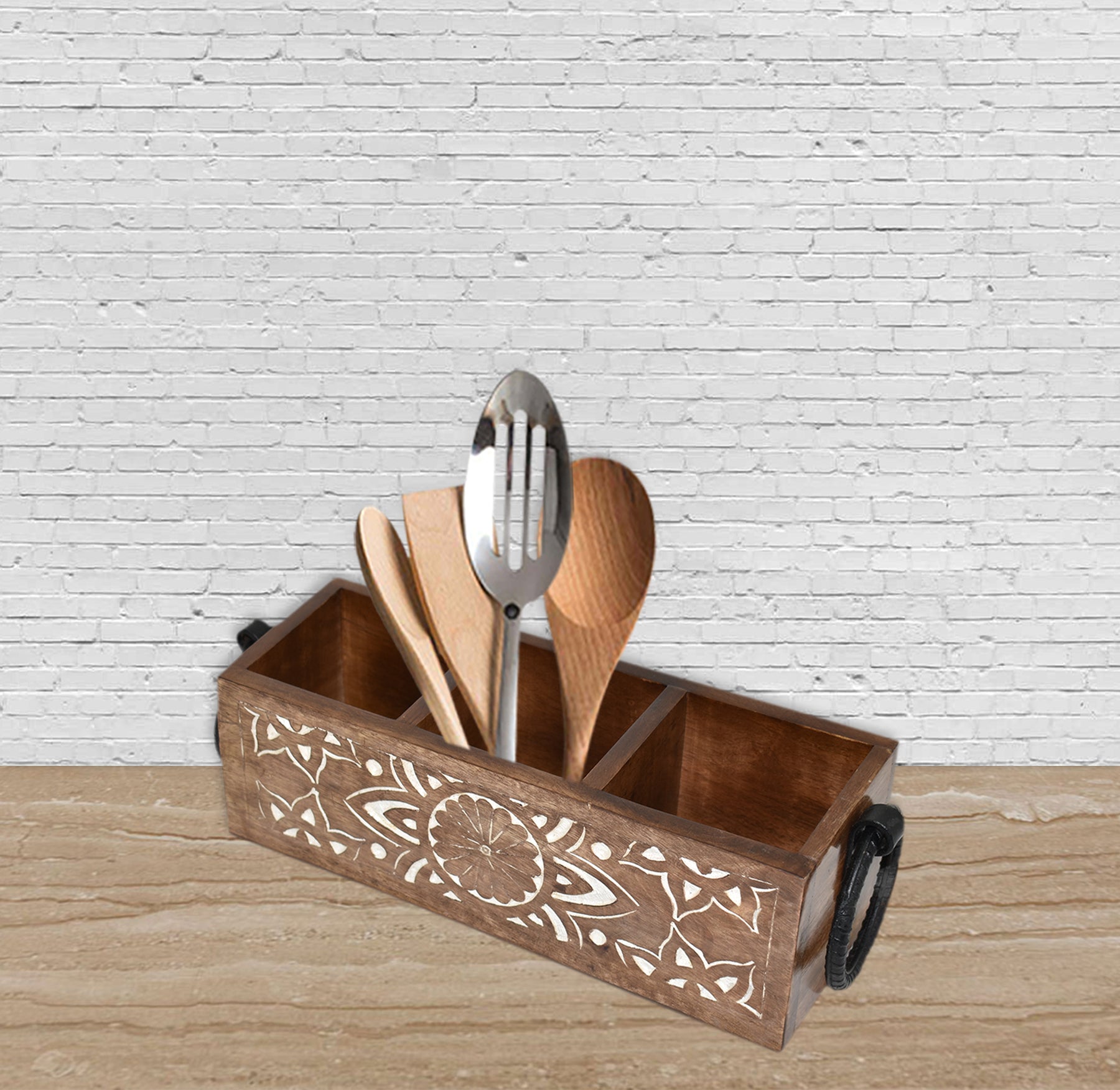 Wooden Carved, Utensil Caddy (GD1699E)