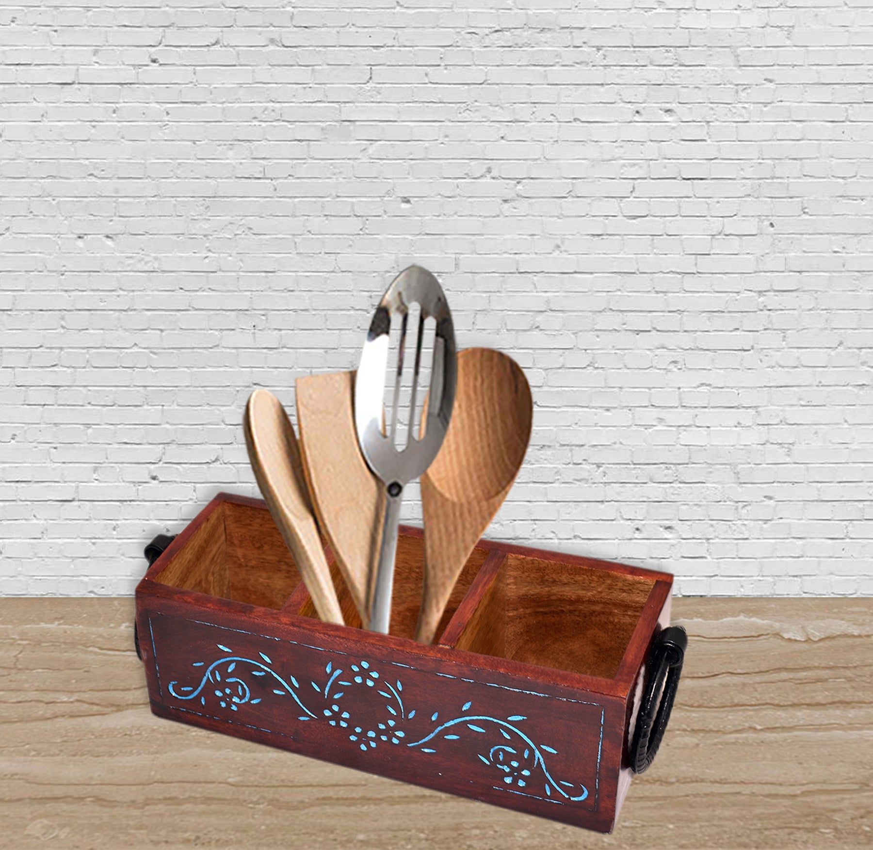 Wooden Carved, Utensil Caddy (GD1699G)
