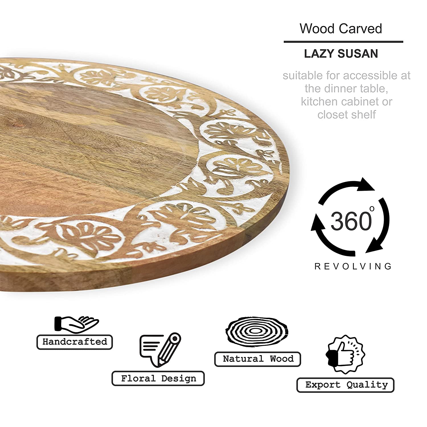 Wooden Carved Lazy Susan - Floral (GD2052)