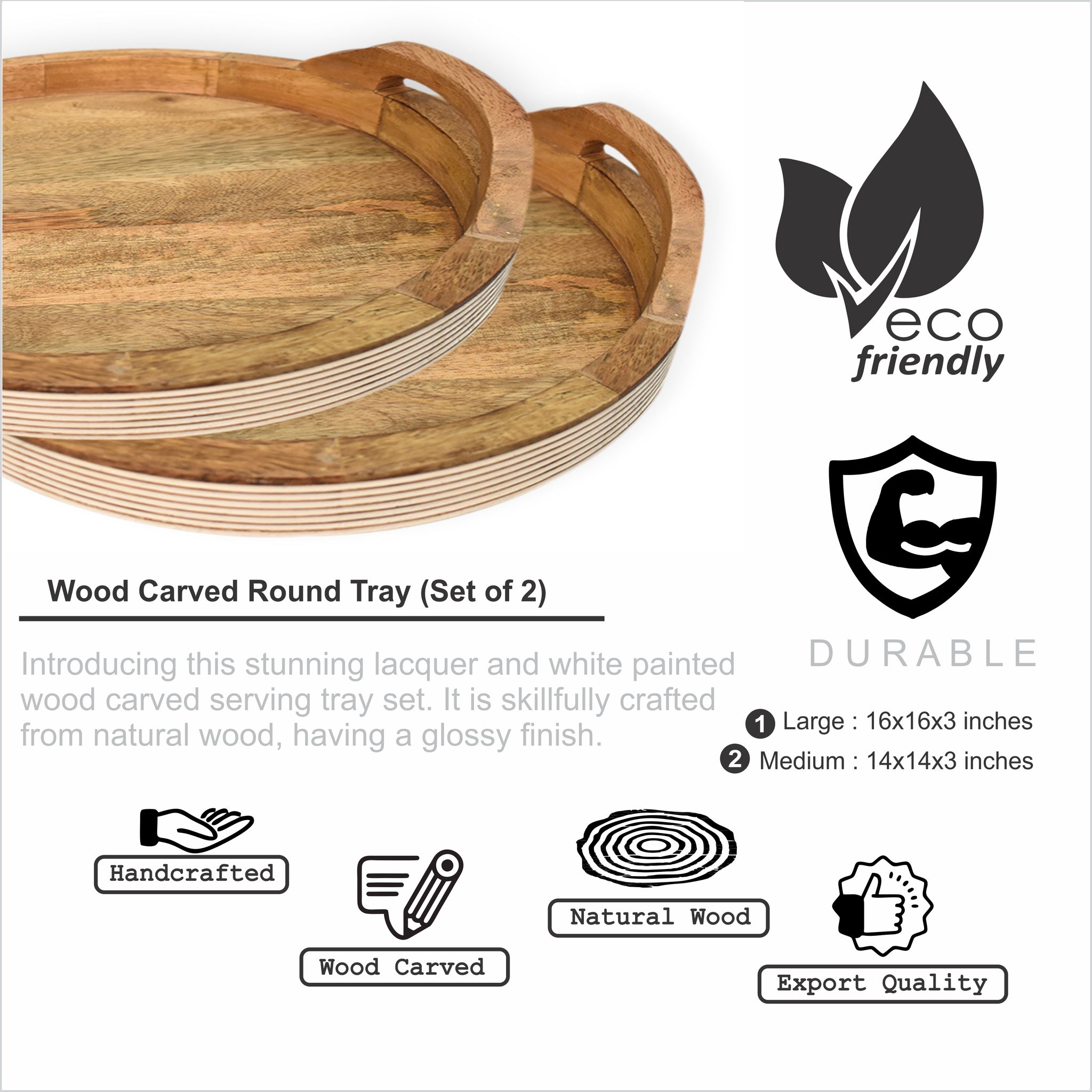 Wooden Carved Round Serving Tray Set (GD2282)