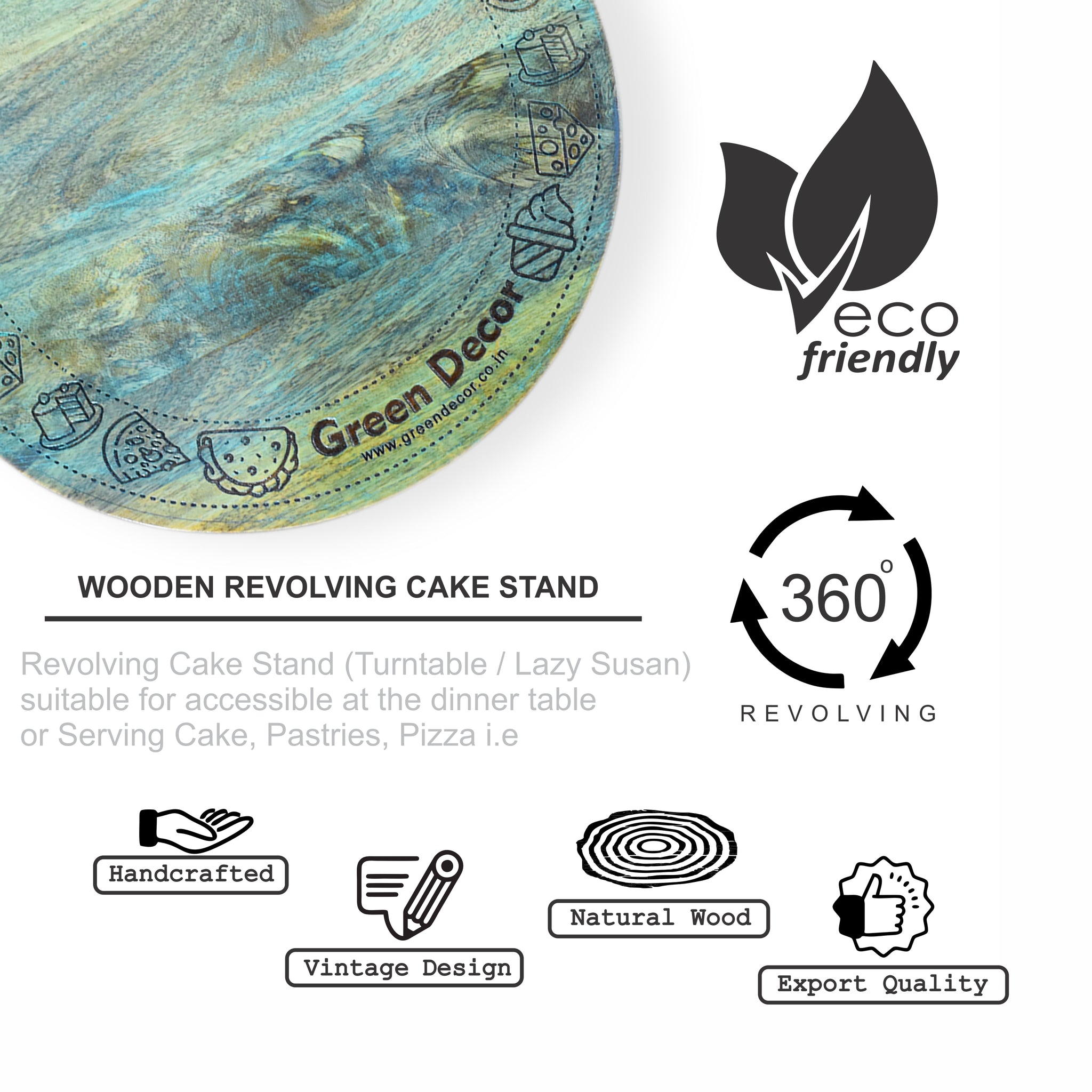 Wooden Engraved Revolving Cake Stand / Lazy Susan - Minimalist (GD2279)