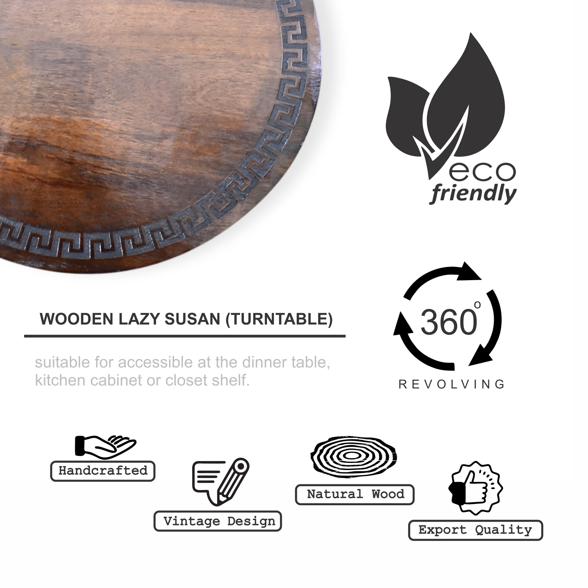 Wooden Engraved Lazy Susan - Greek Tribal (GD2278)