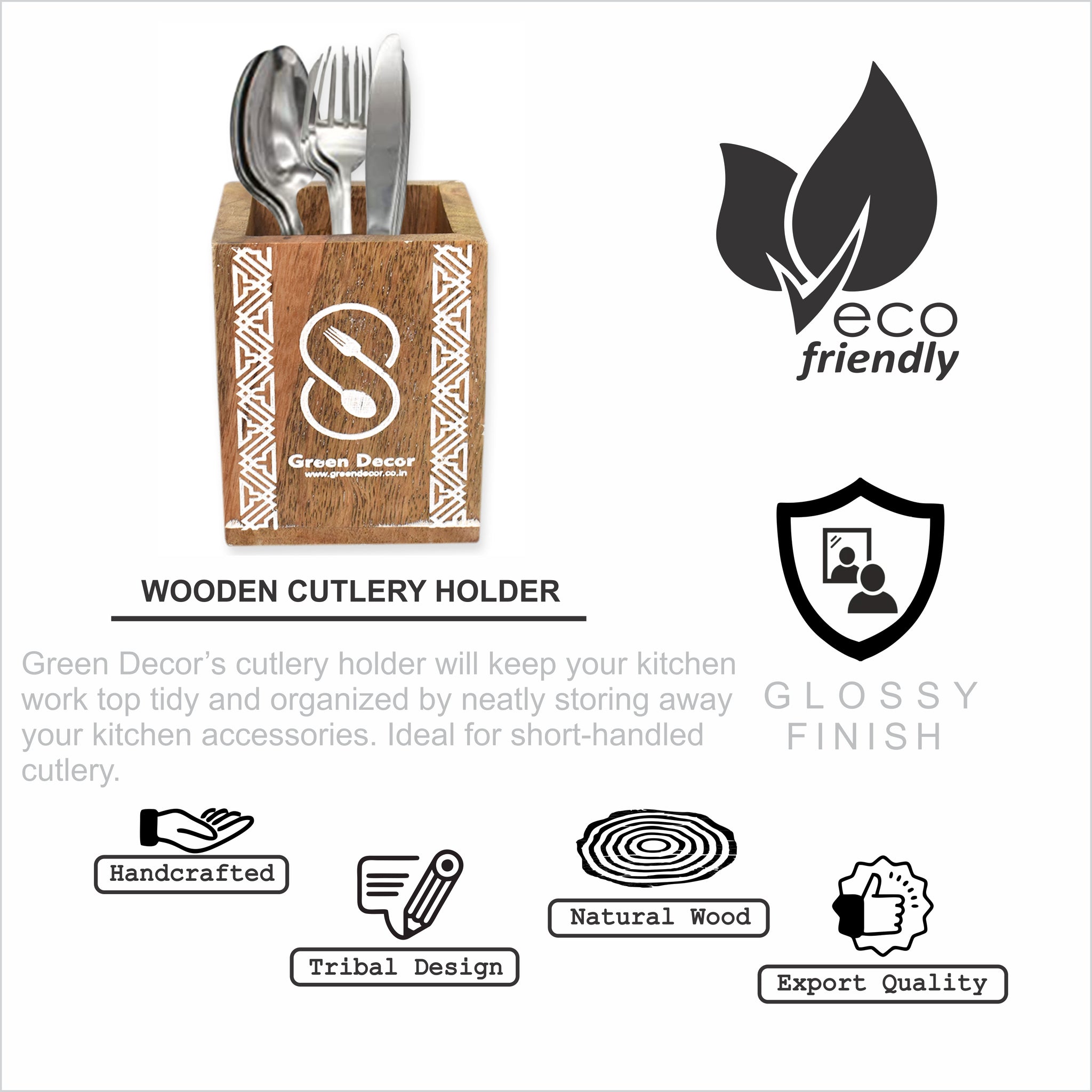 Wooden Cutlery Holder - Tribal Design (GD2280)