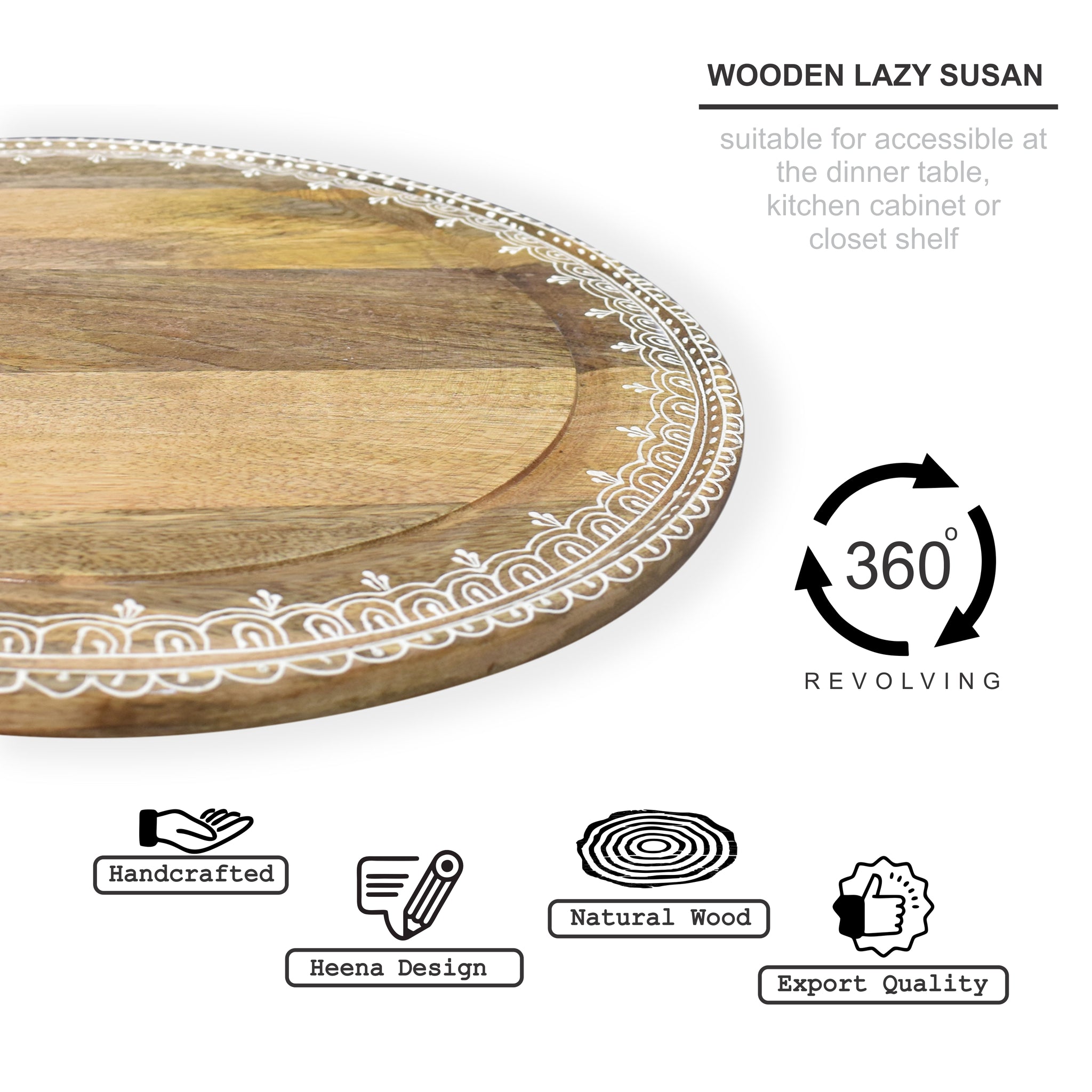 Handcrafted Wooden Lazy Susan - Heena Painting (GD2051)