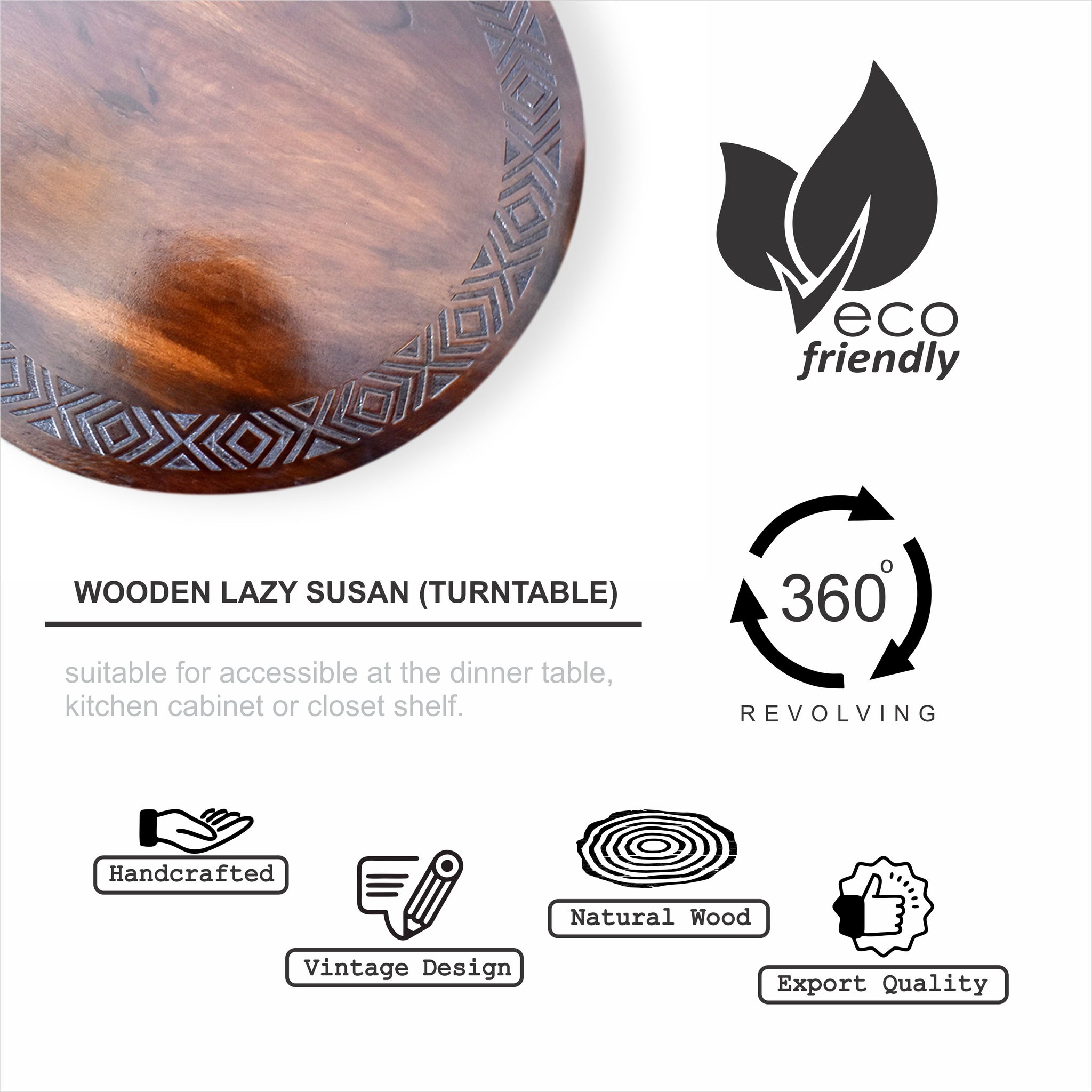 Wooden Engraved Lazy Susan - Abstract Tribal (GD2277)