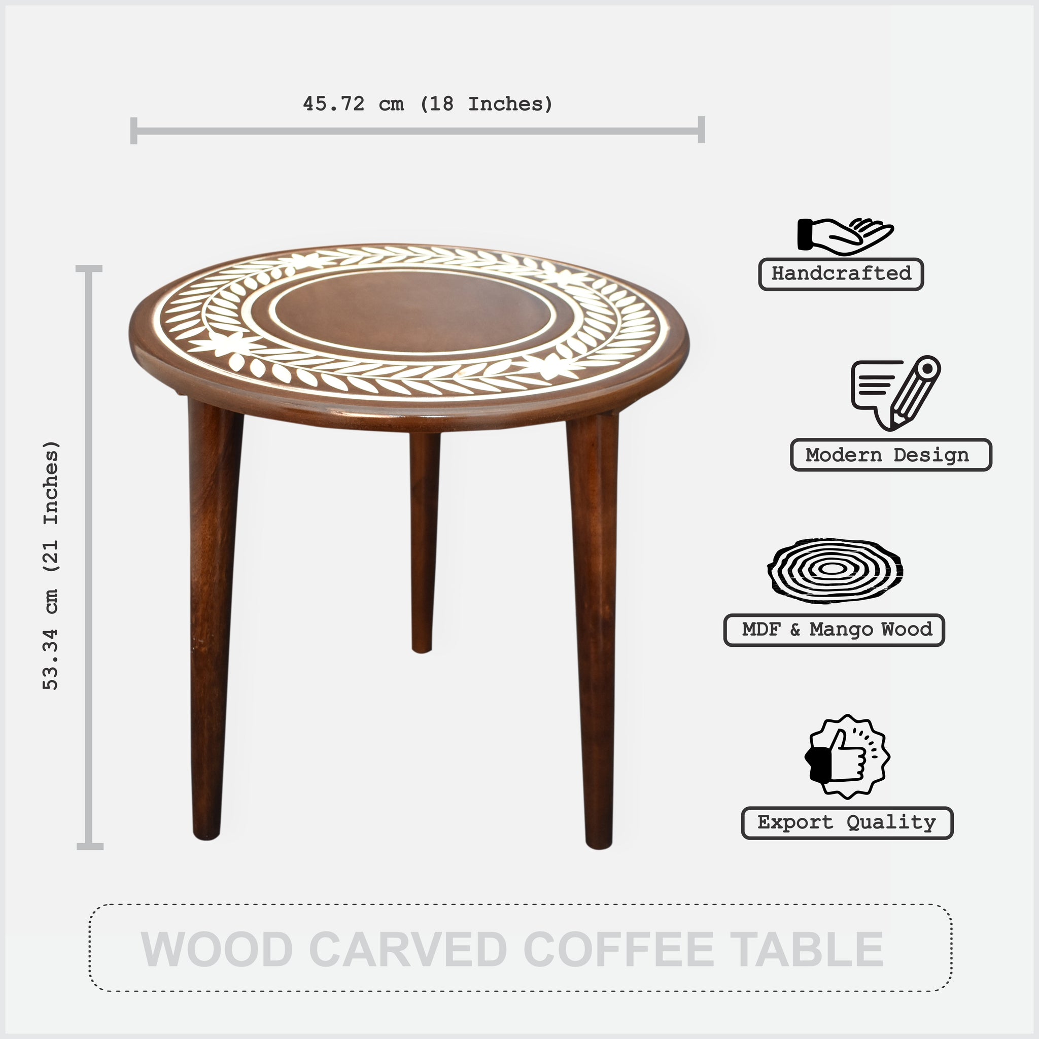 Wooden Carved, Coffee Table - PU Coated (GD2290)