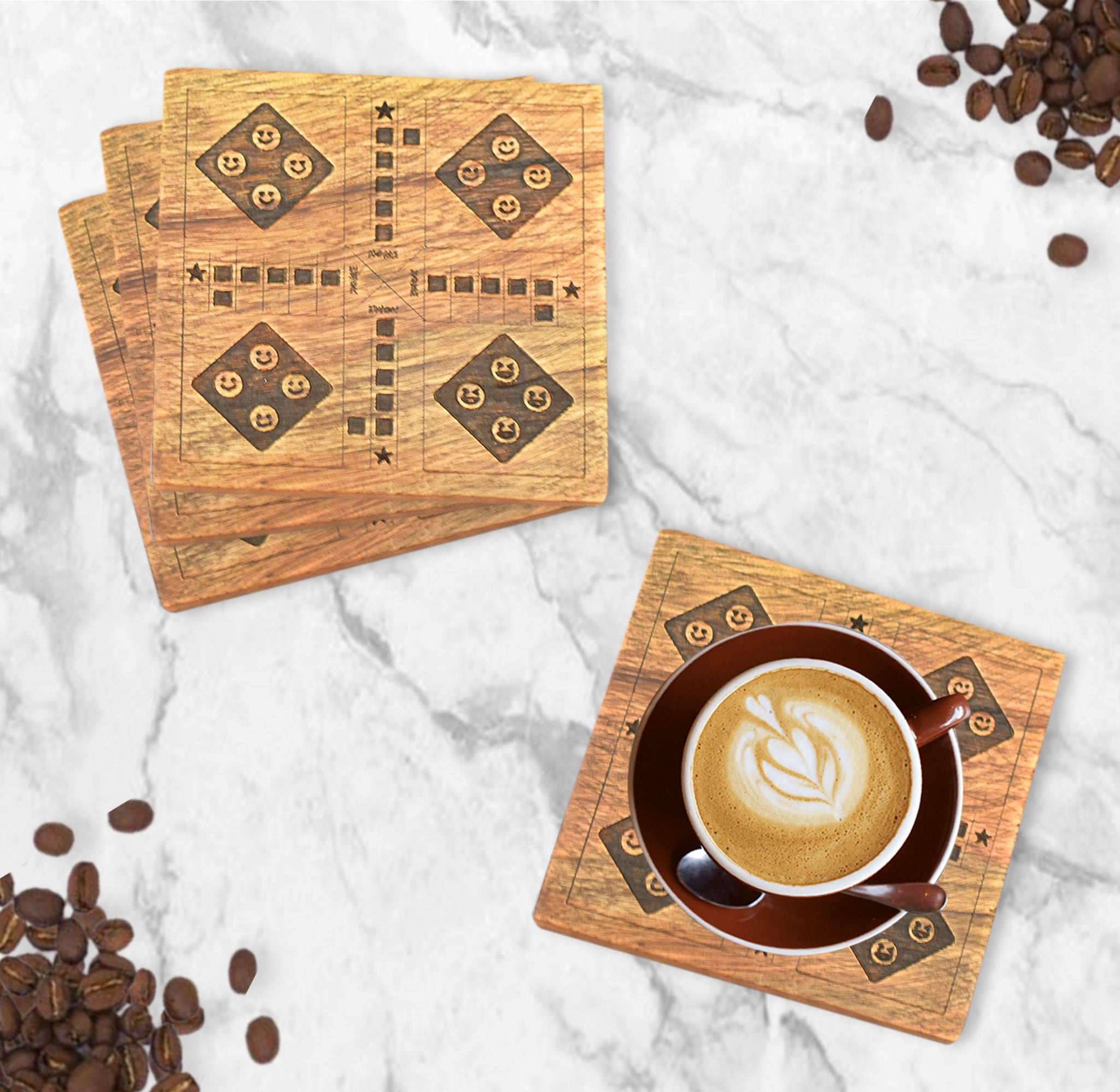 Wooden Engraved Coaster Set - Ludo Theme (GD2281)