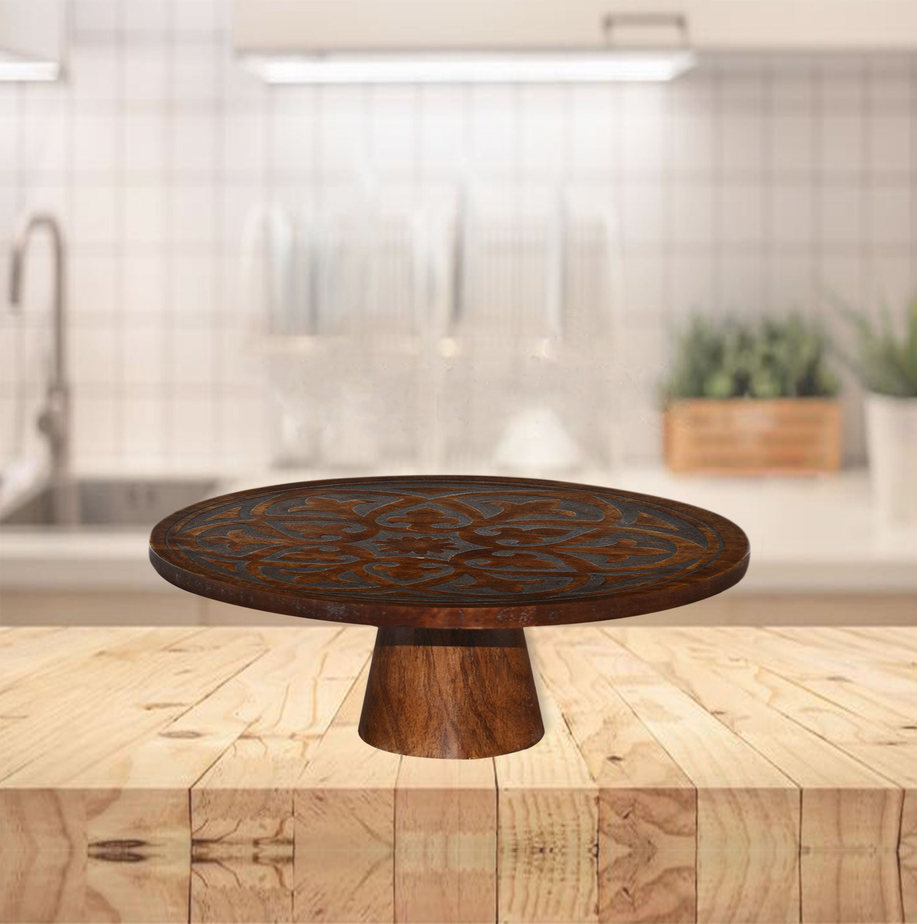 Wooden Engraved Cake Stand (GD1653)
