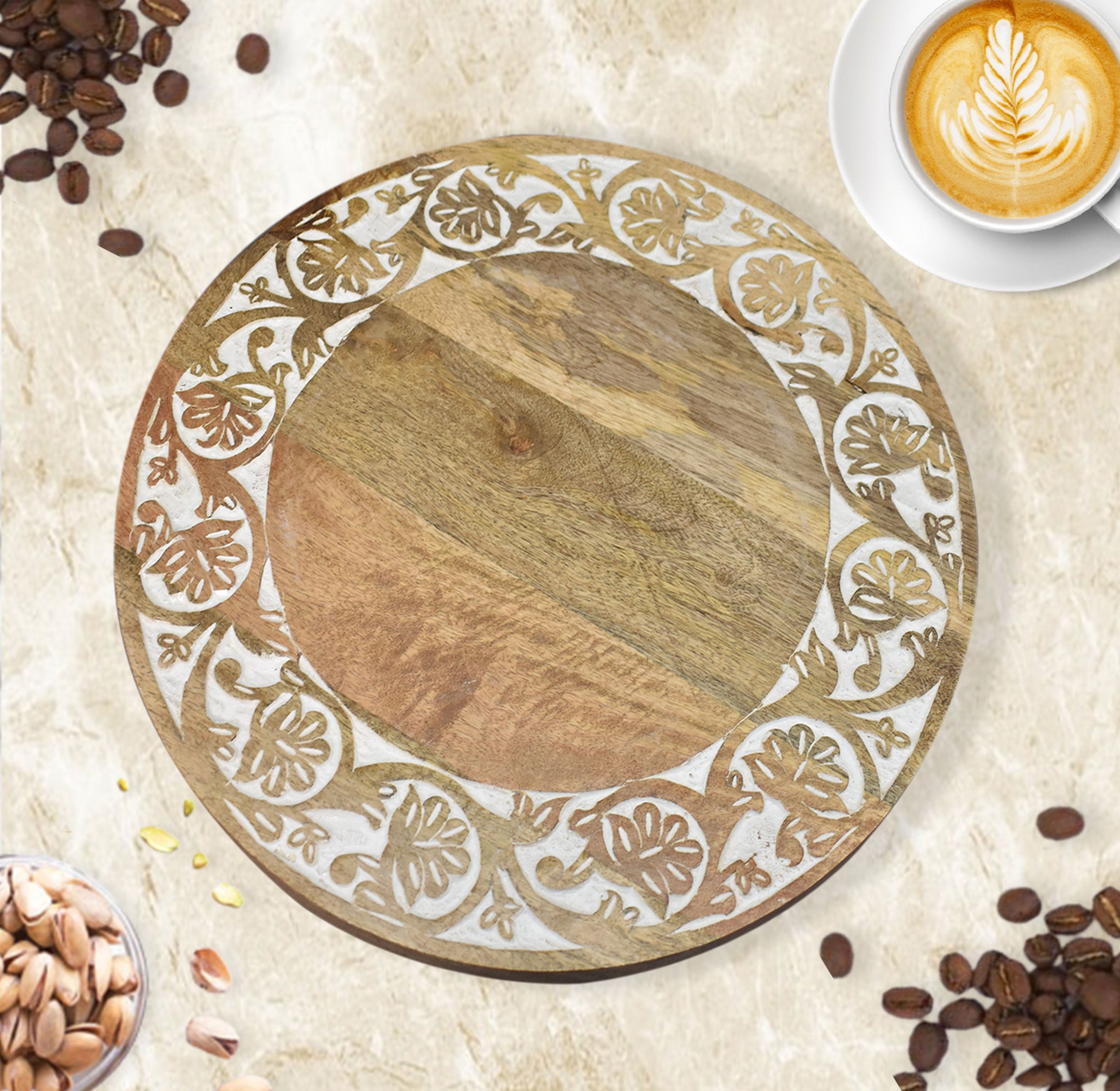 Wooden Carved Lazy Susan - Floral (GD2052)