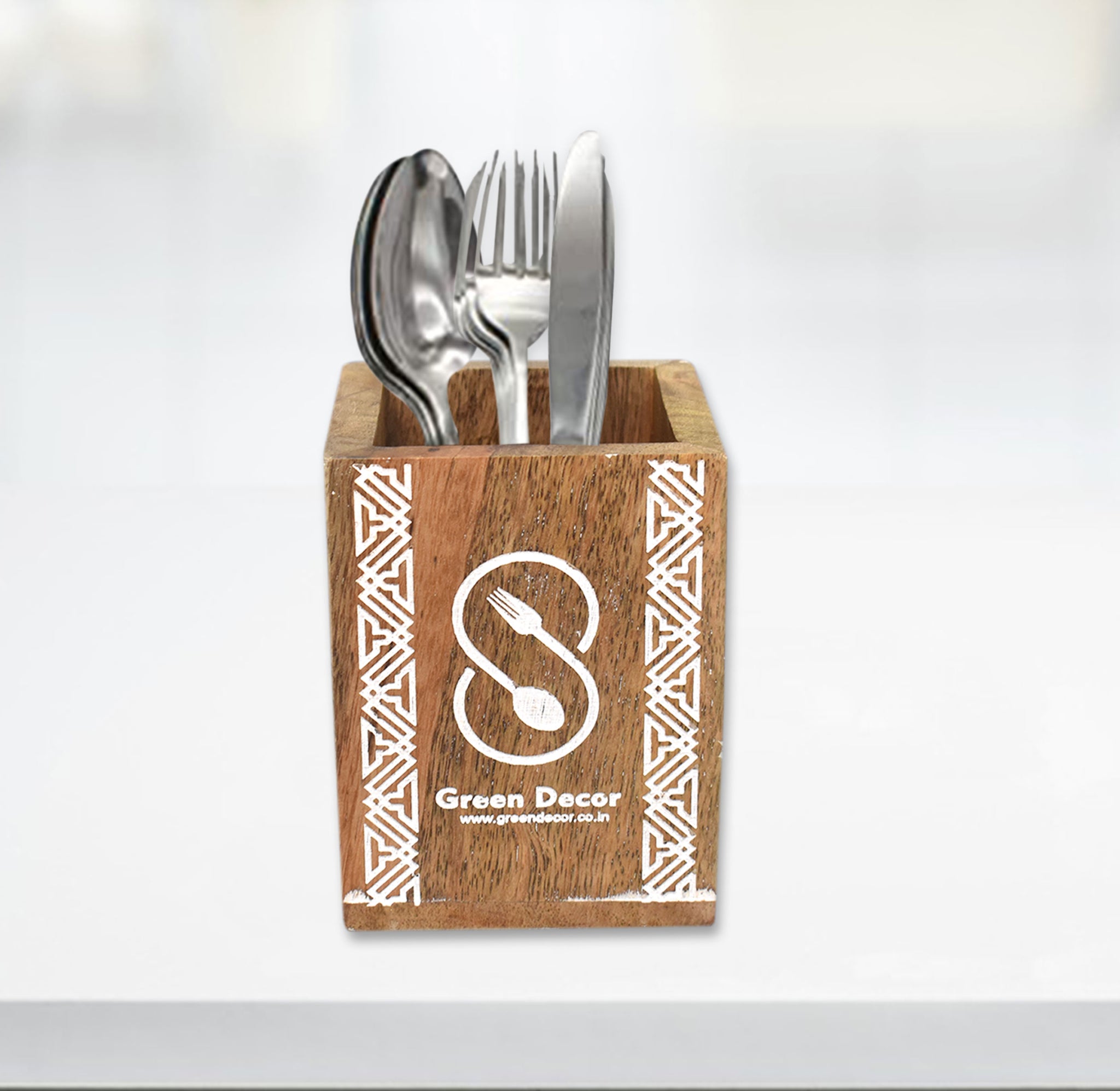 Wooden Cutlery Holder - Tribal Design (GD2280)