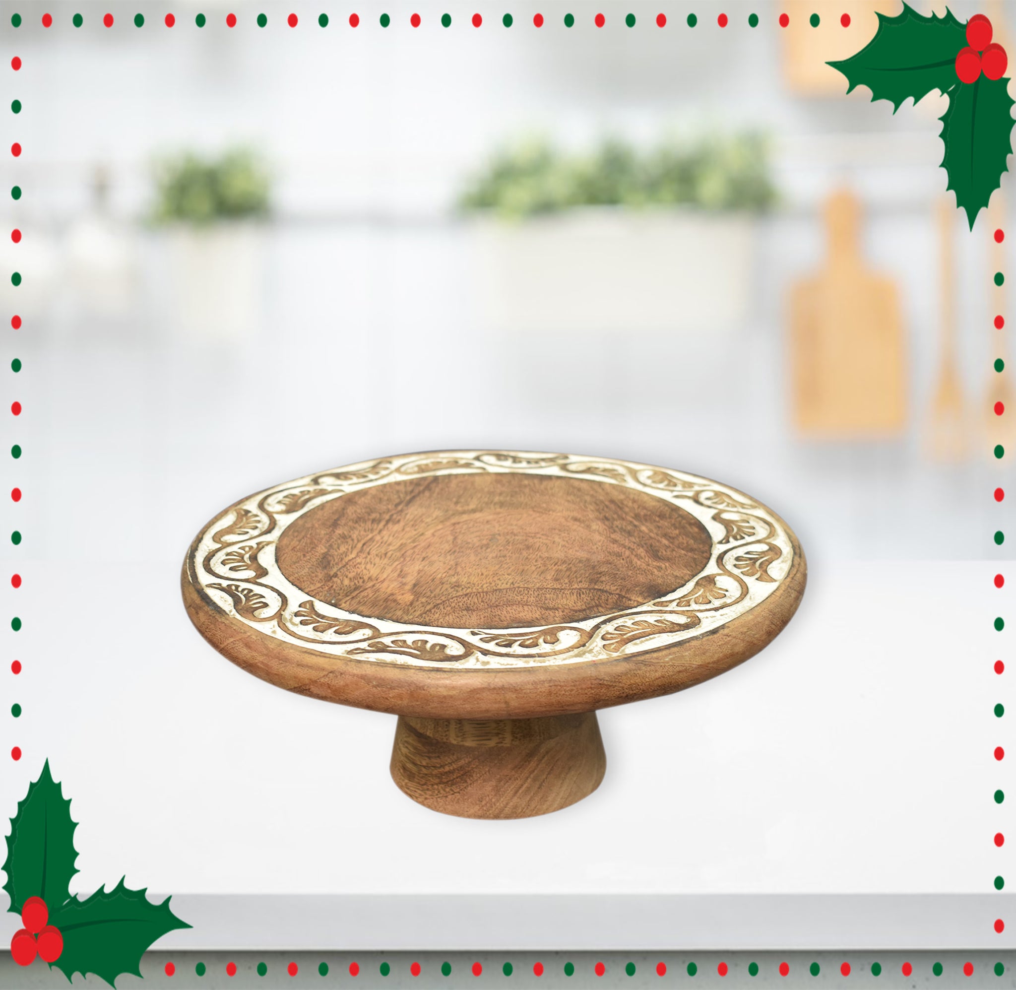Wooden Carved, Cake Stand (GD2035)