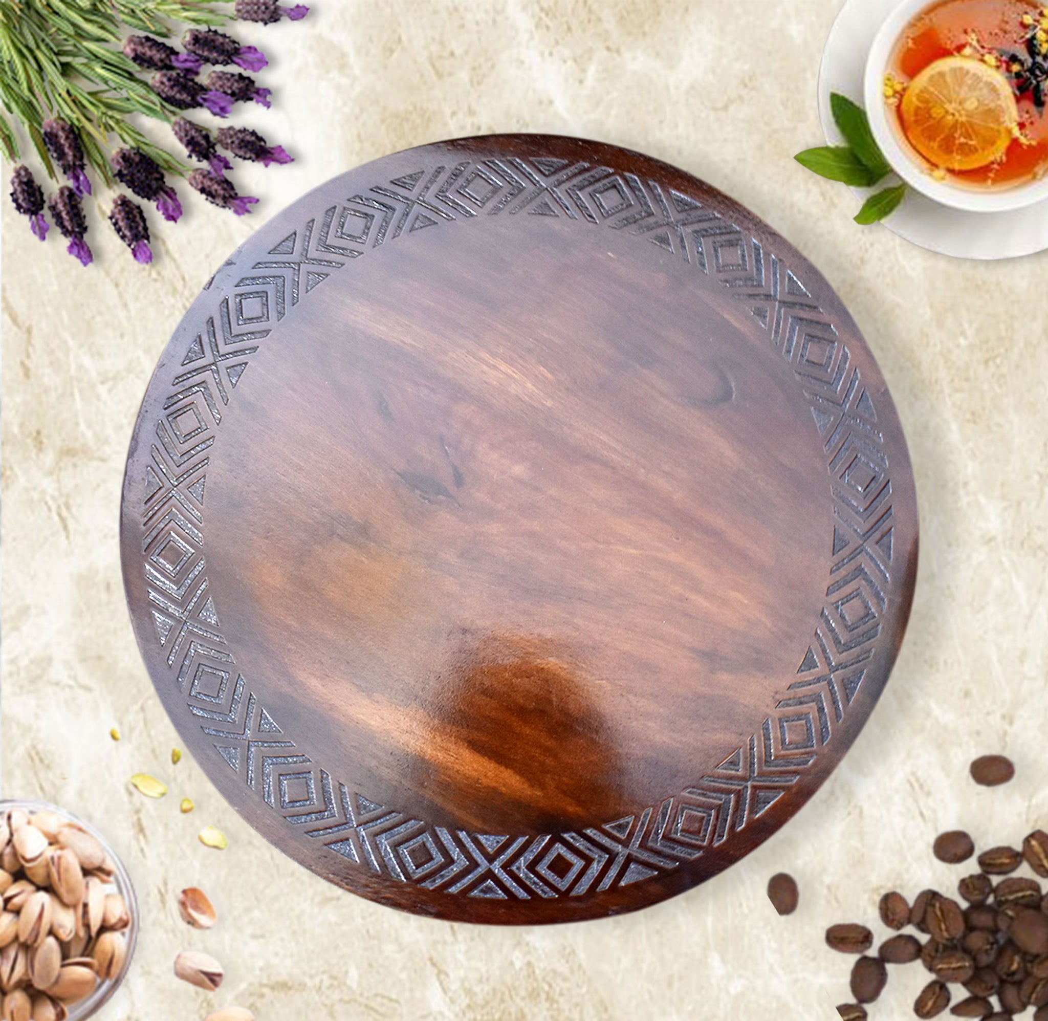 Wooden Engraved Lazy Susan - Abstract Tribal (GD2277)
