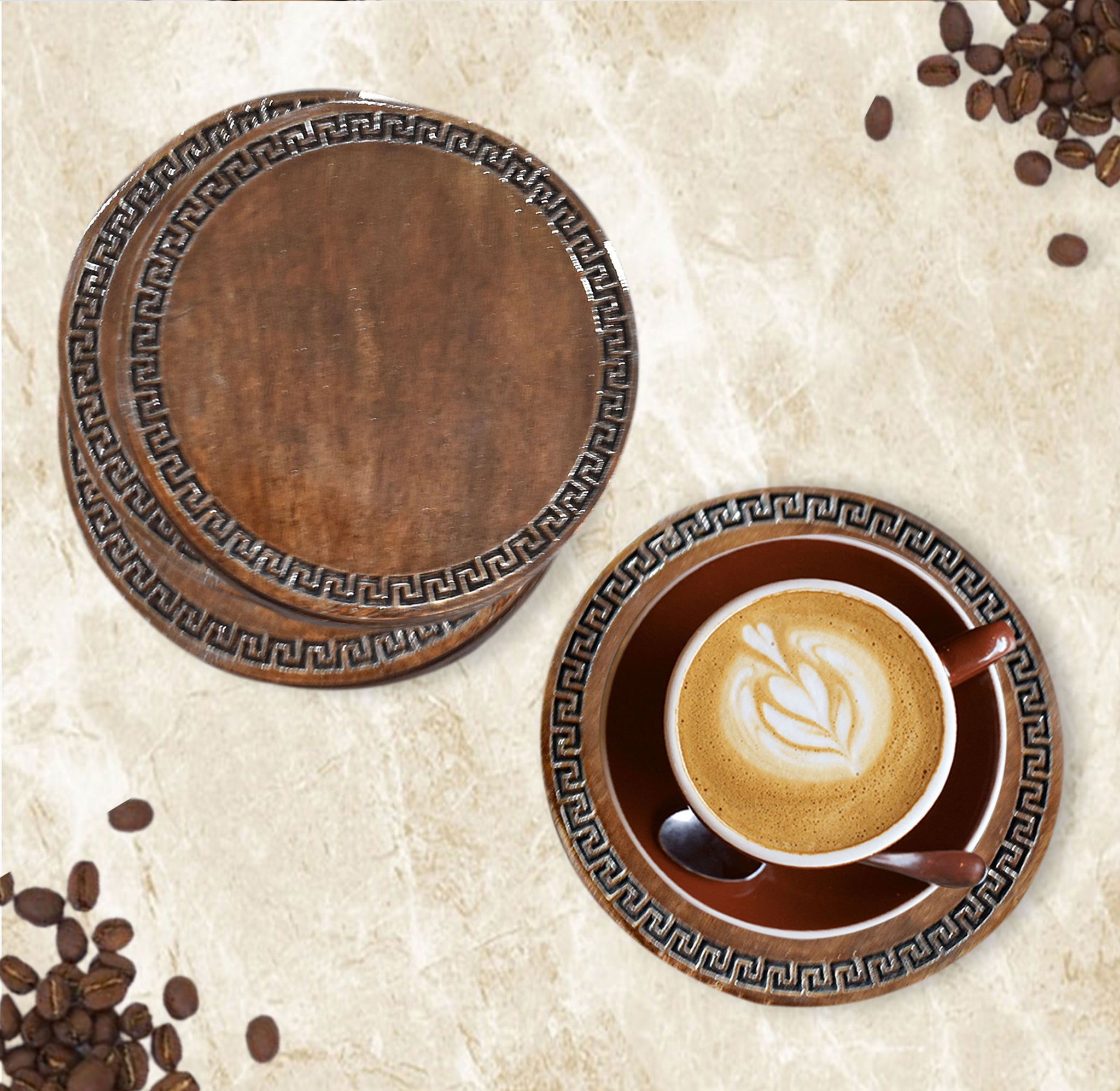 Wooden Engraved Coaster Set - Greek Tribal (GD2276)