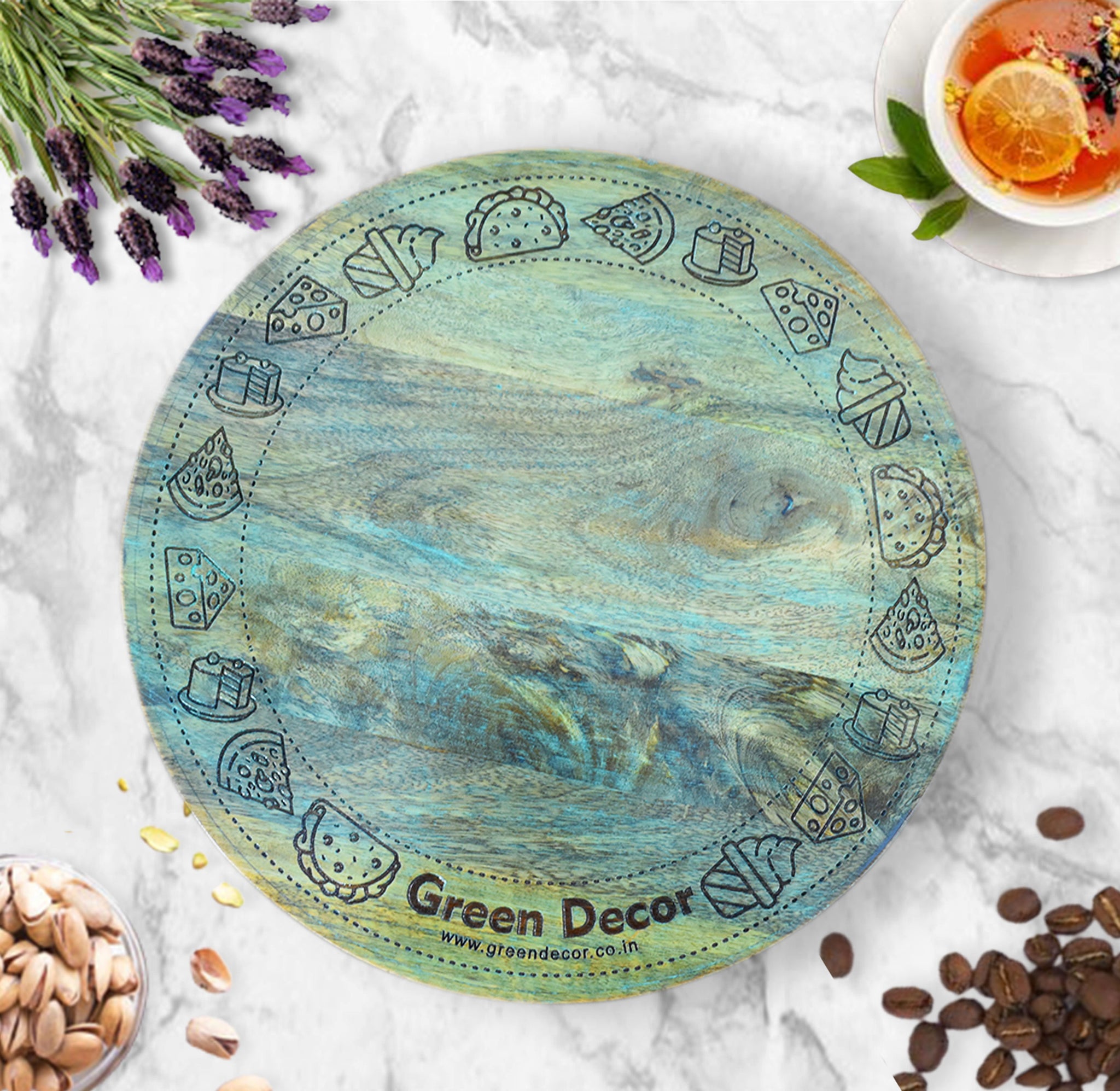 Wooden Engraved Revolving Cake Stand / Lazy Susan - Minimalist (GD2279)