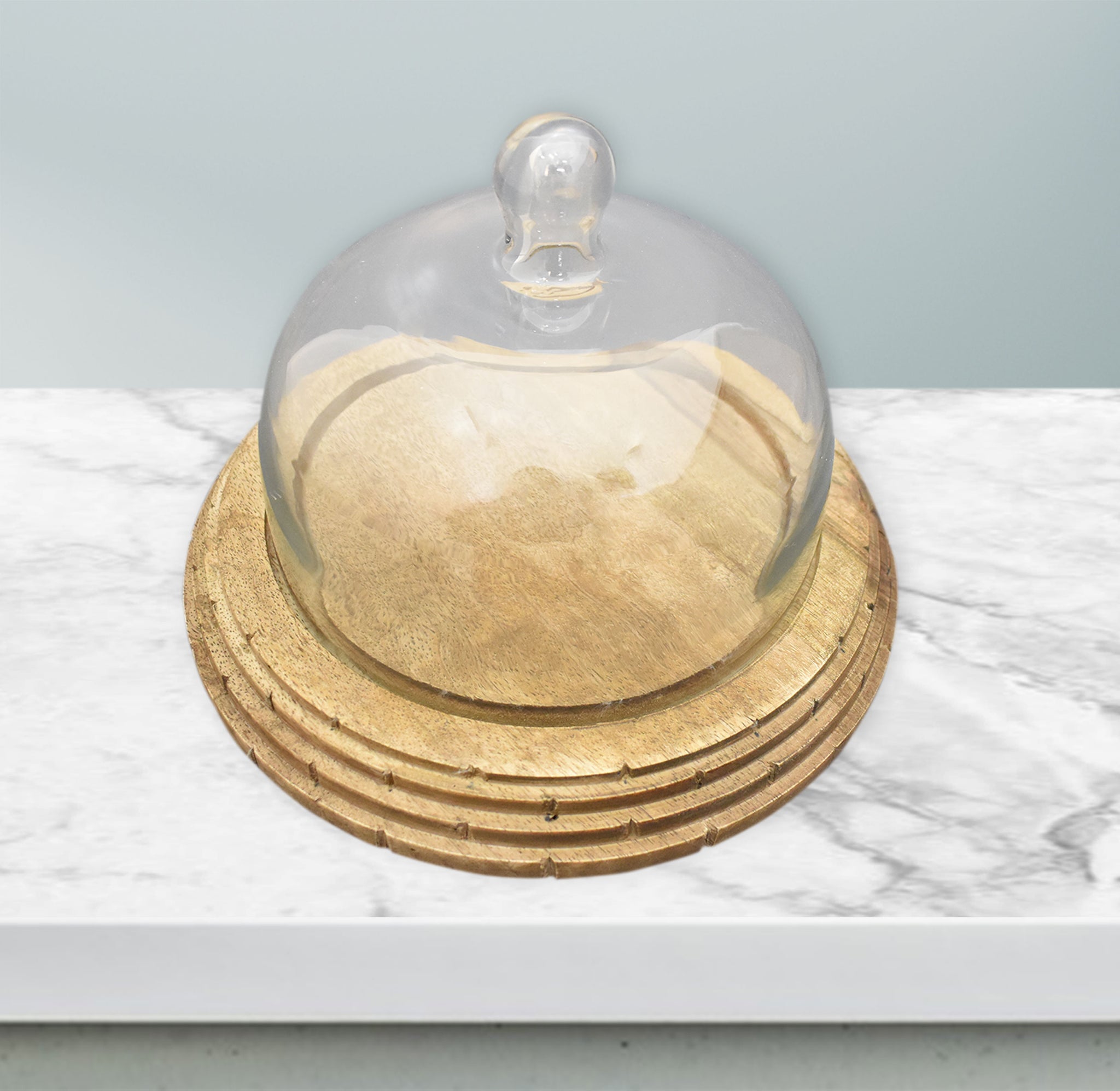 Wooden Carved, Cake Dome with Glass Lid (GD2320)