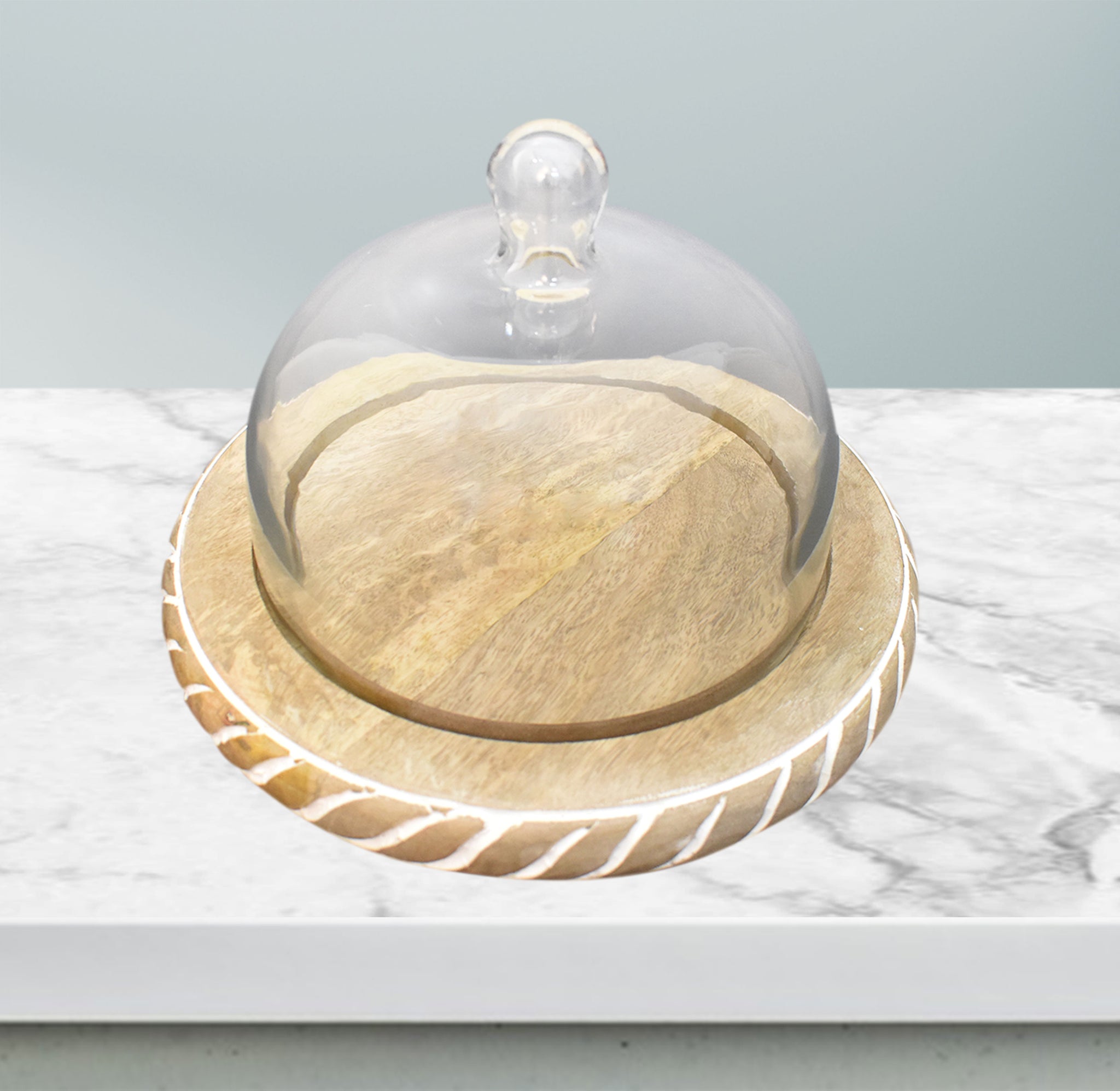 Wooden Carved, Cake Dome with Glass Lid (GD2326)